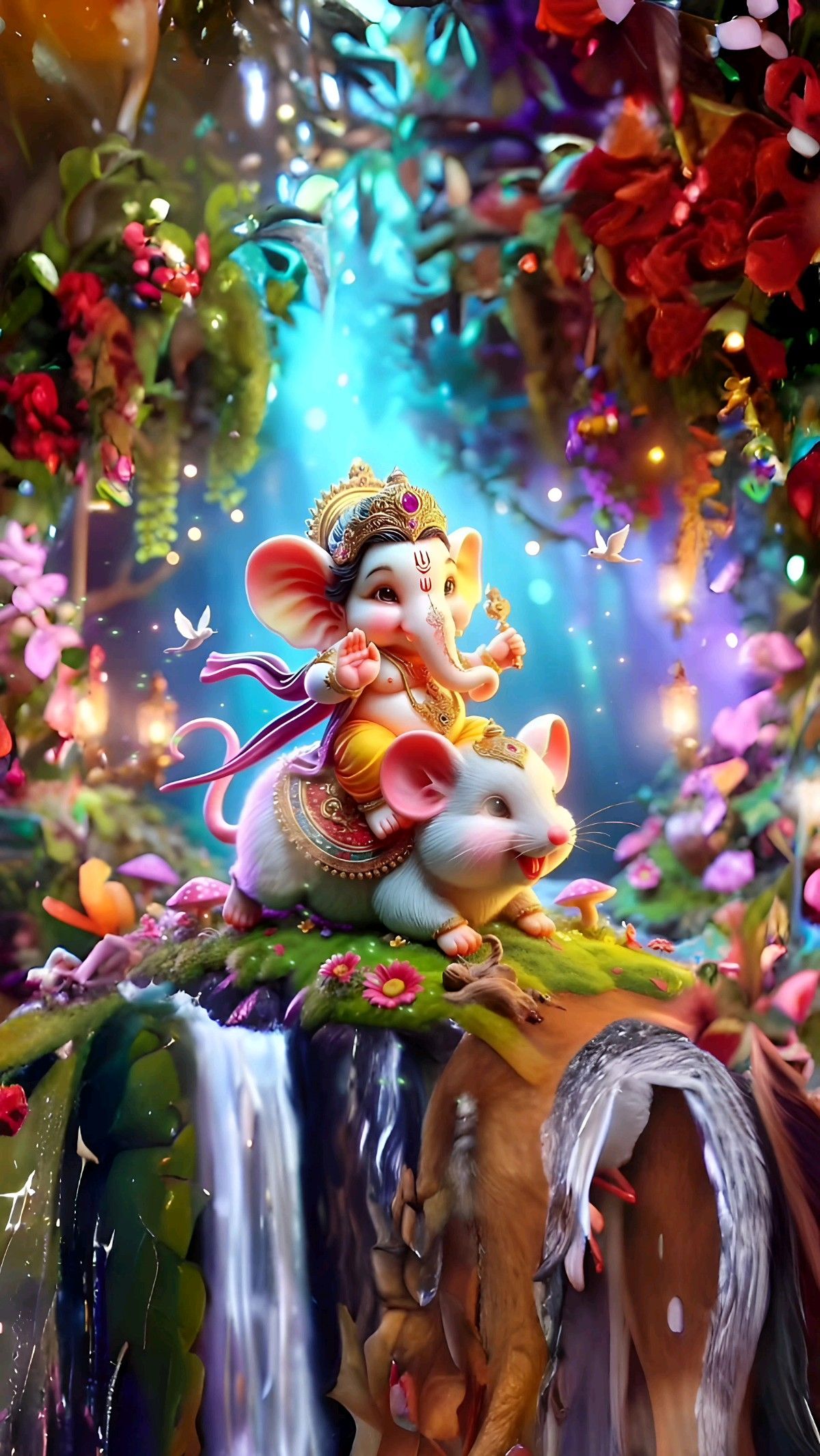 Lord Ganesha amongst vibrant flowers