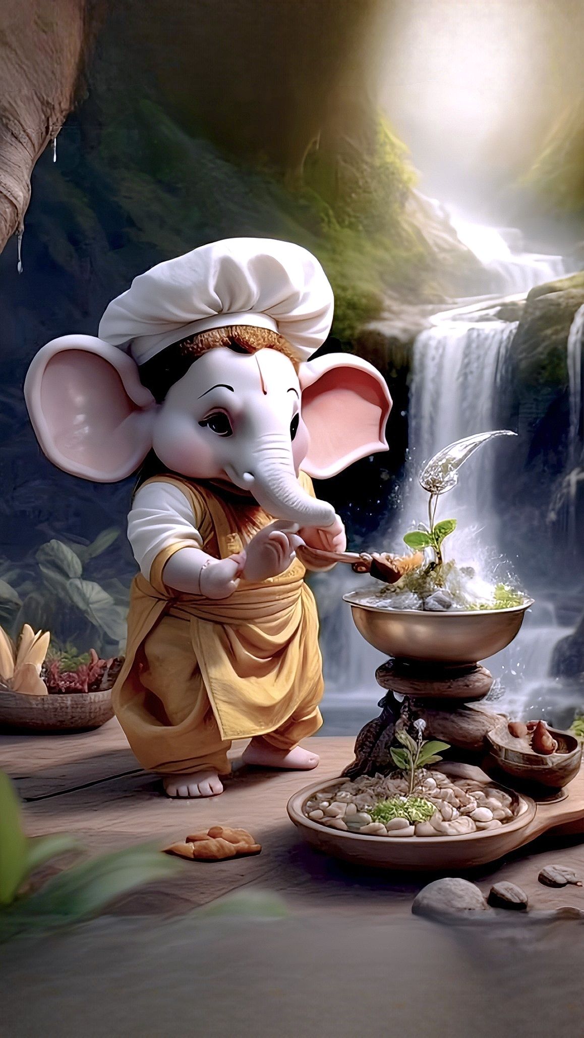 Ganpati tending a miniature garden.