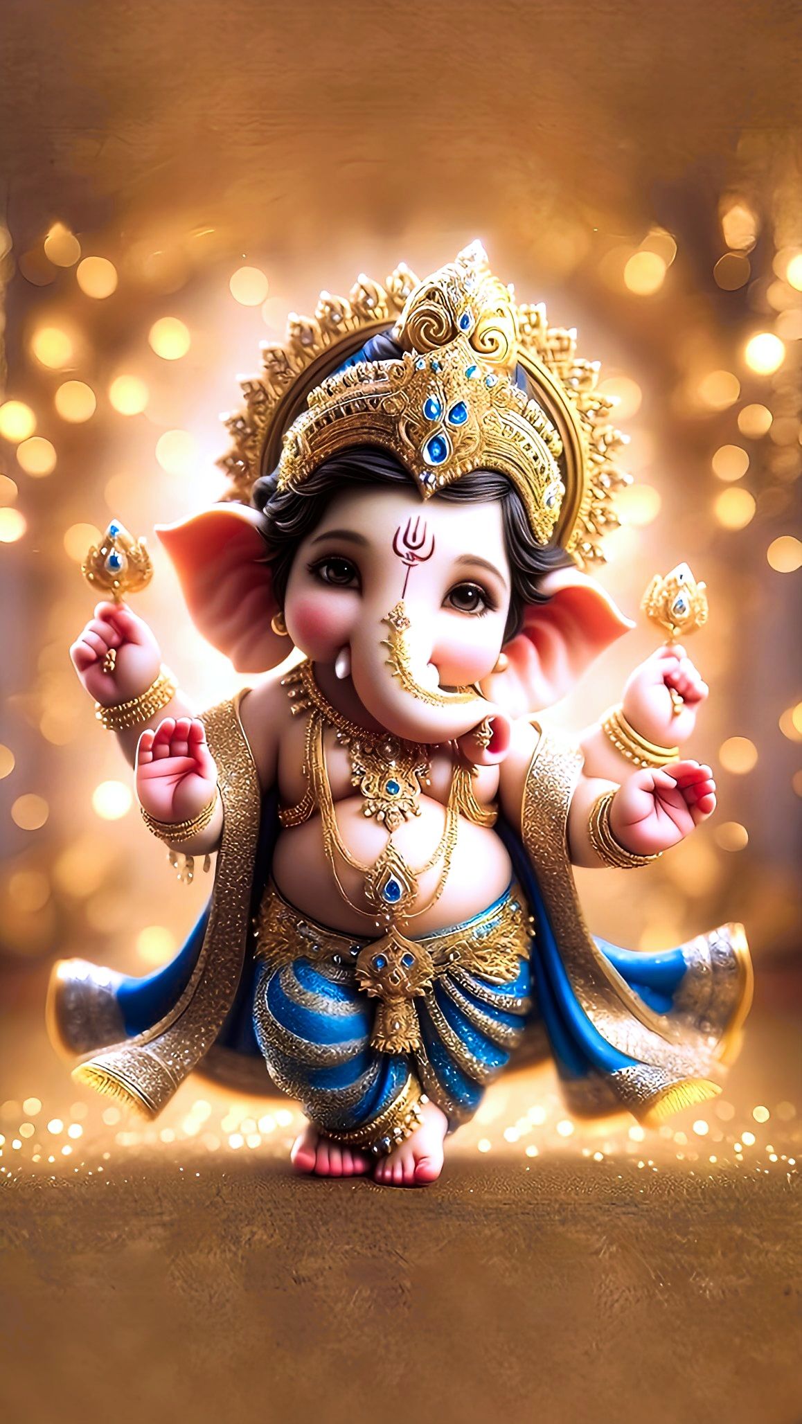 Adorable baby Ganesha with golden aura
