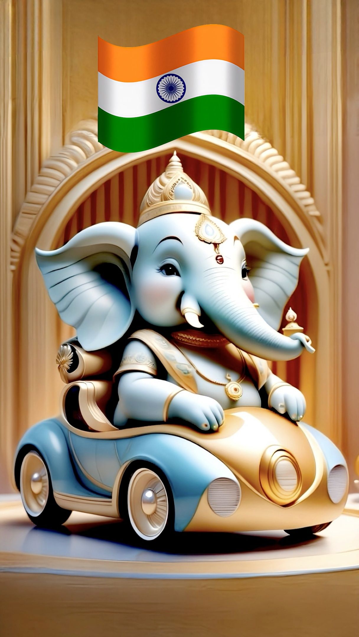 Ganesha driving a car with Indian flag