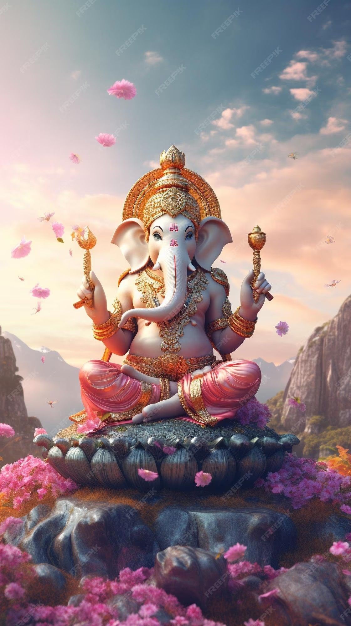 Lord Ganesha sitting on lotus flower