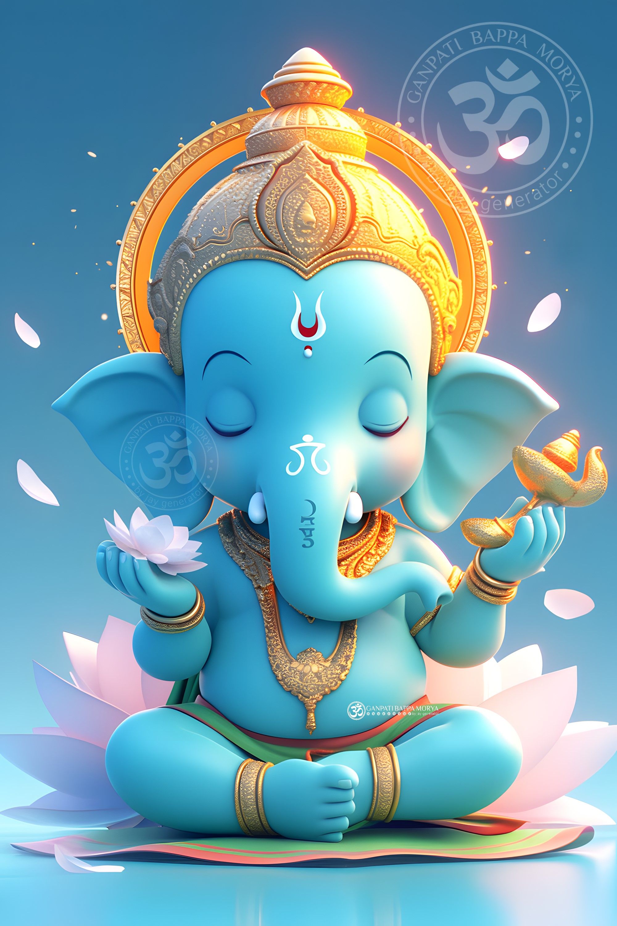 Blue Ganesha sitting on lotus flower