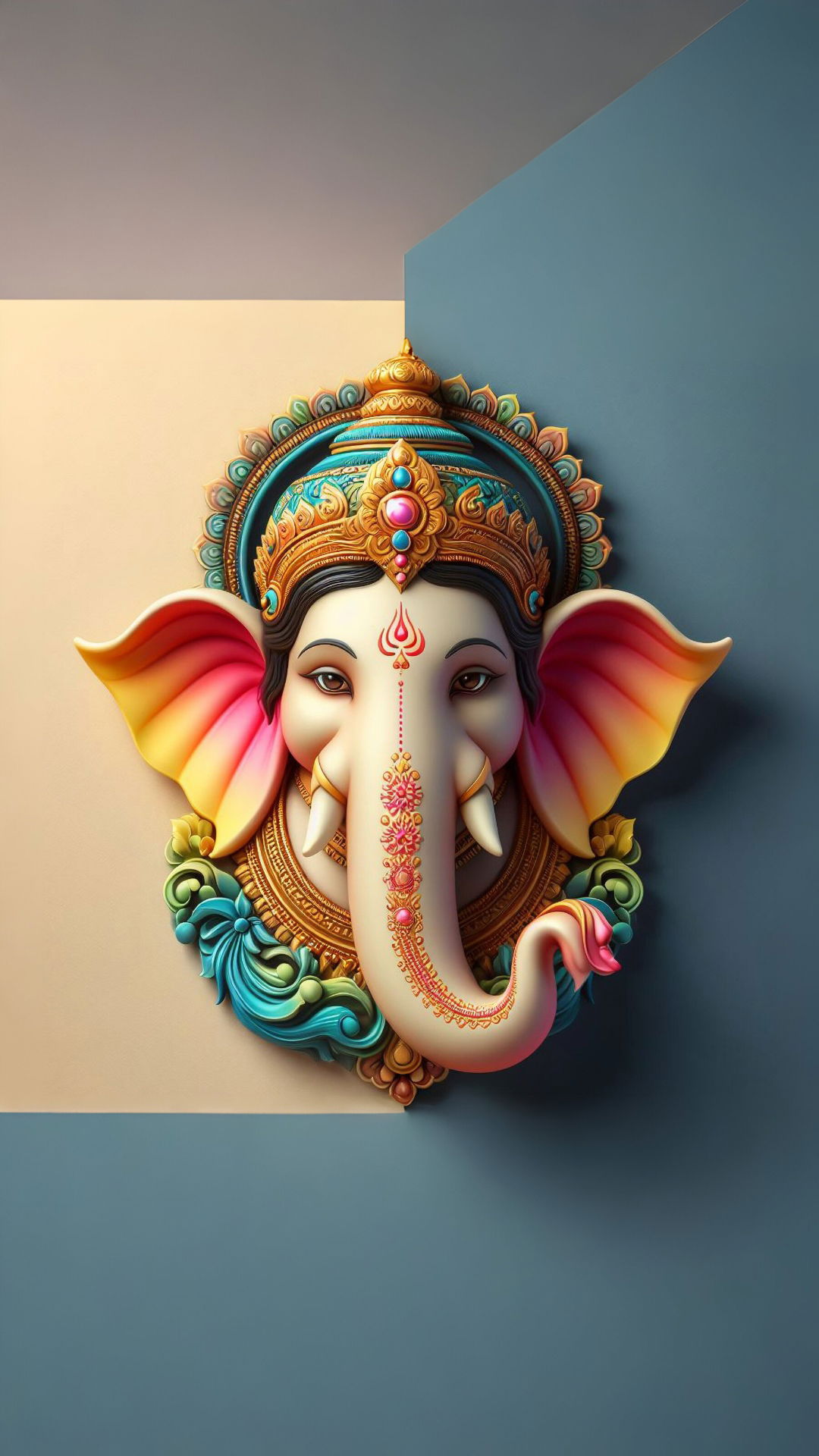 Close-up of Lord Ganesha\'s vibrant face