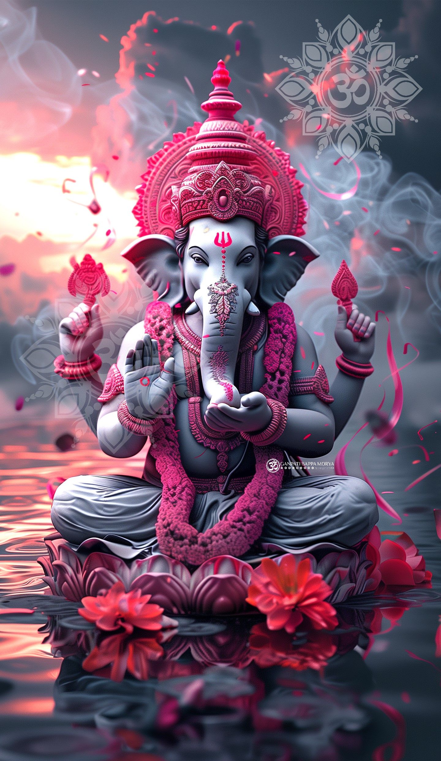 Ganesha surrounded by lotus flowers