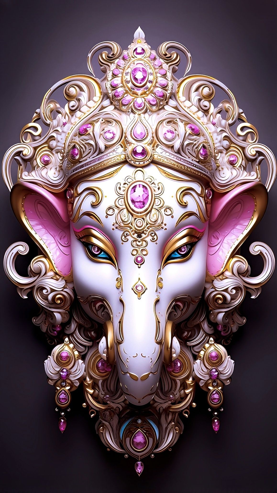 Ornate Ganesha face with pink and gold