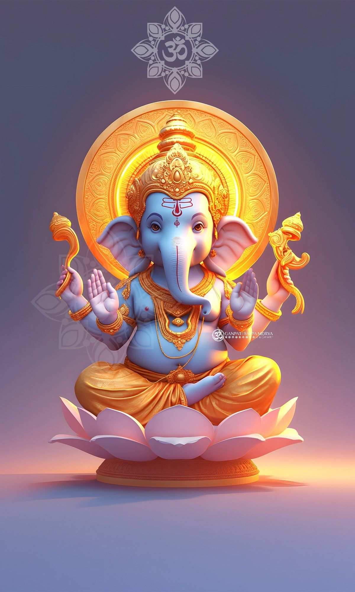 Lord Ganesha on a lotus flower.