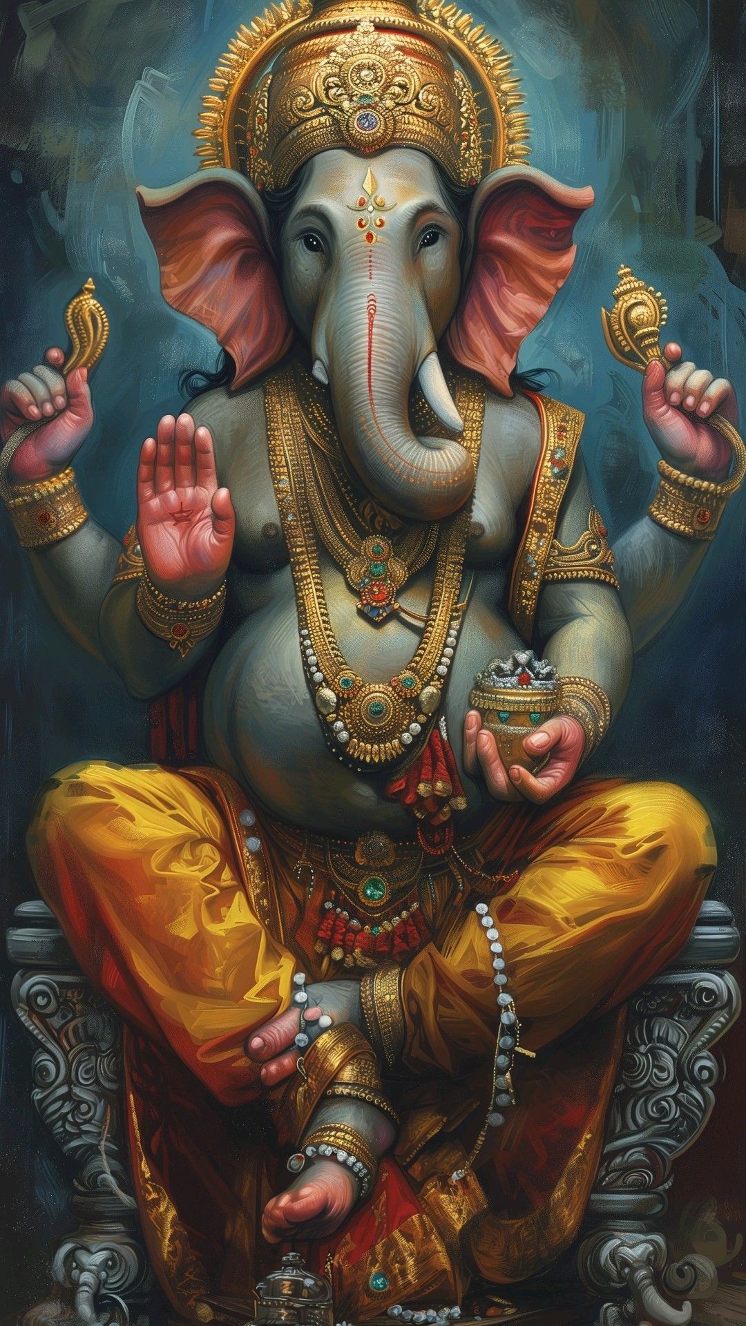 Lord Ganesha blessing with raised hand