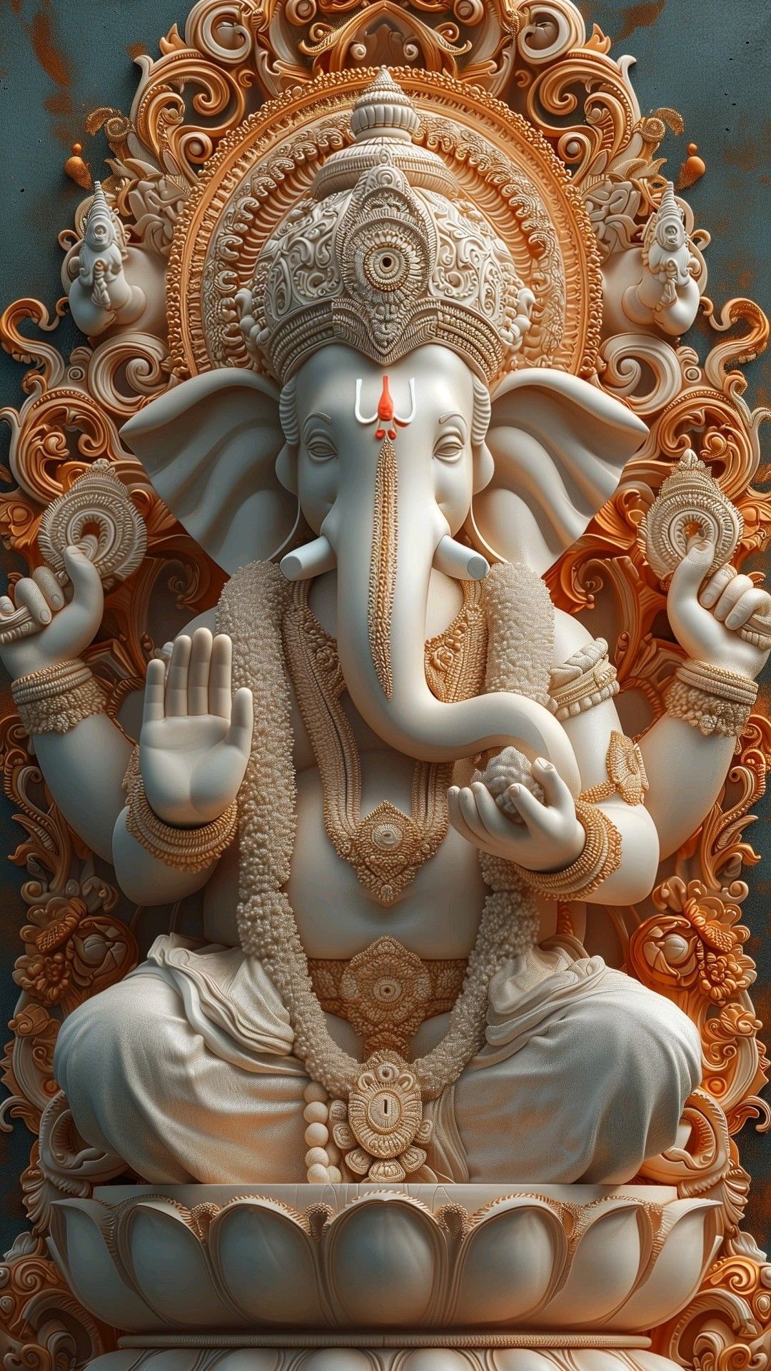 Ornate Ganesha sculpture with golden backdrop