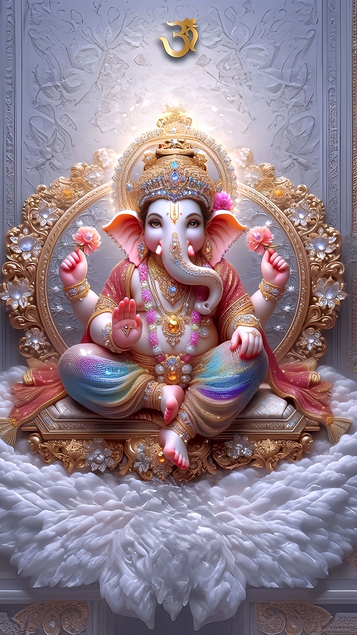 Ganesha seated on a jeweled throne