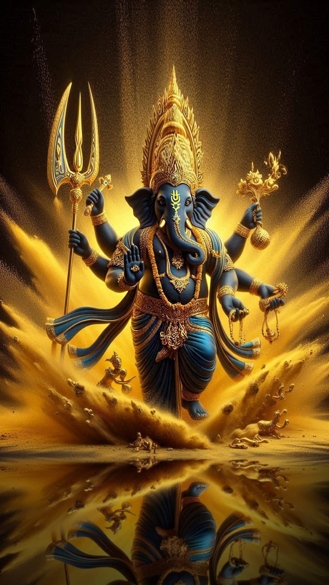 Golden Ganesha radiates divine aura.