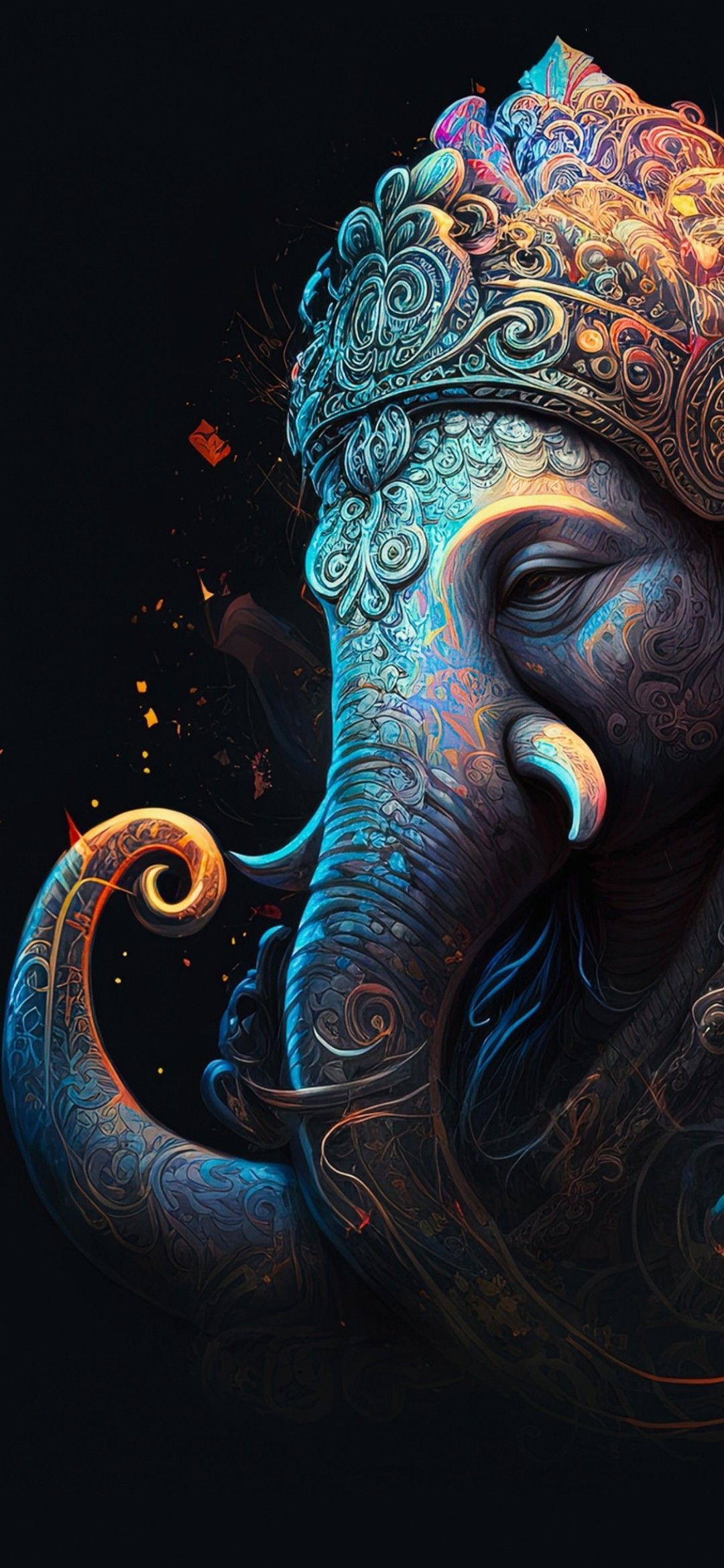 Vibrant Ganesha portrait fills the screen