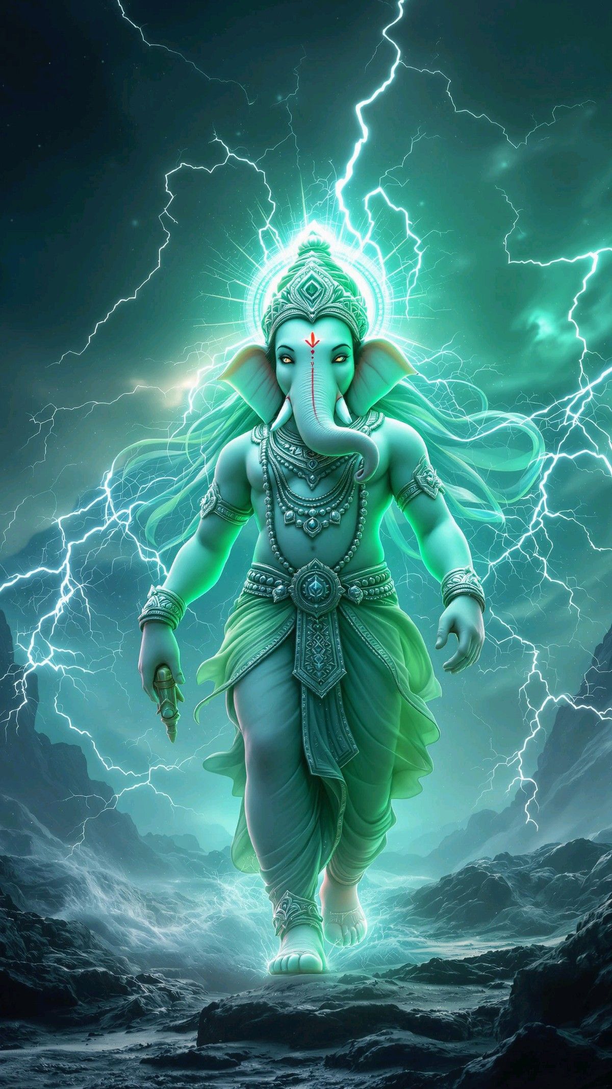 Powerful Ganesha amidst stormy skies