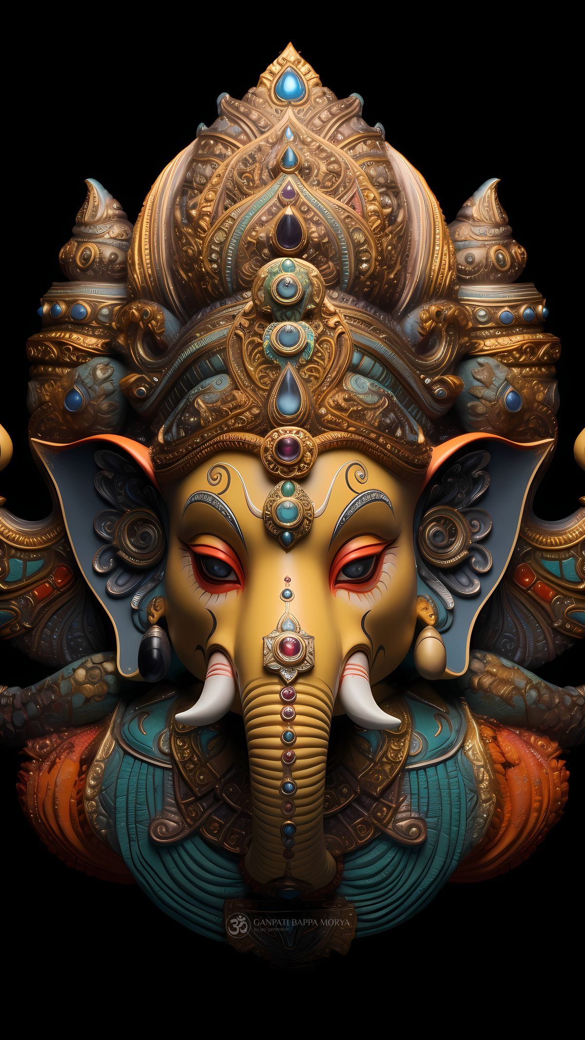 Golden Ganesha face detailed artwork
