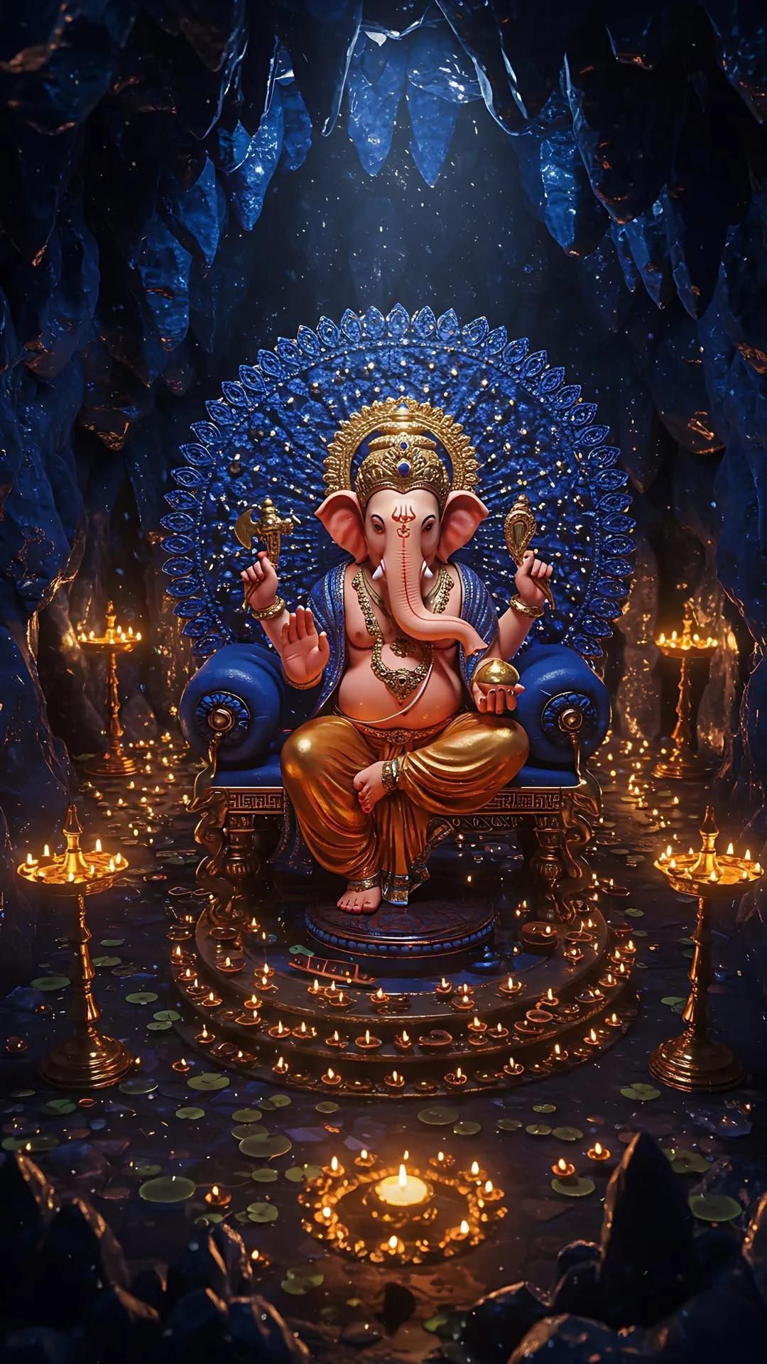 Lord Ganesha on lotus throne