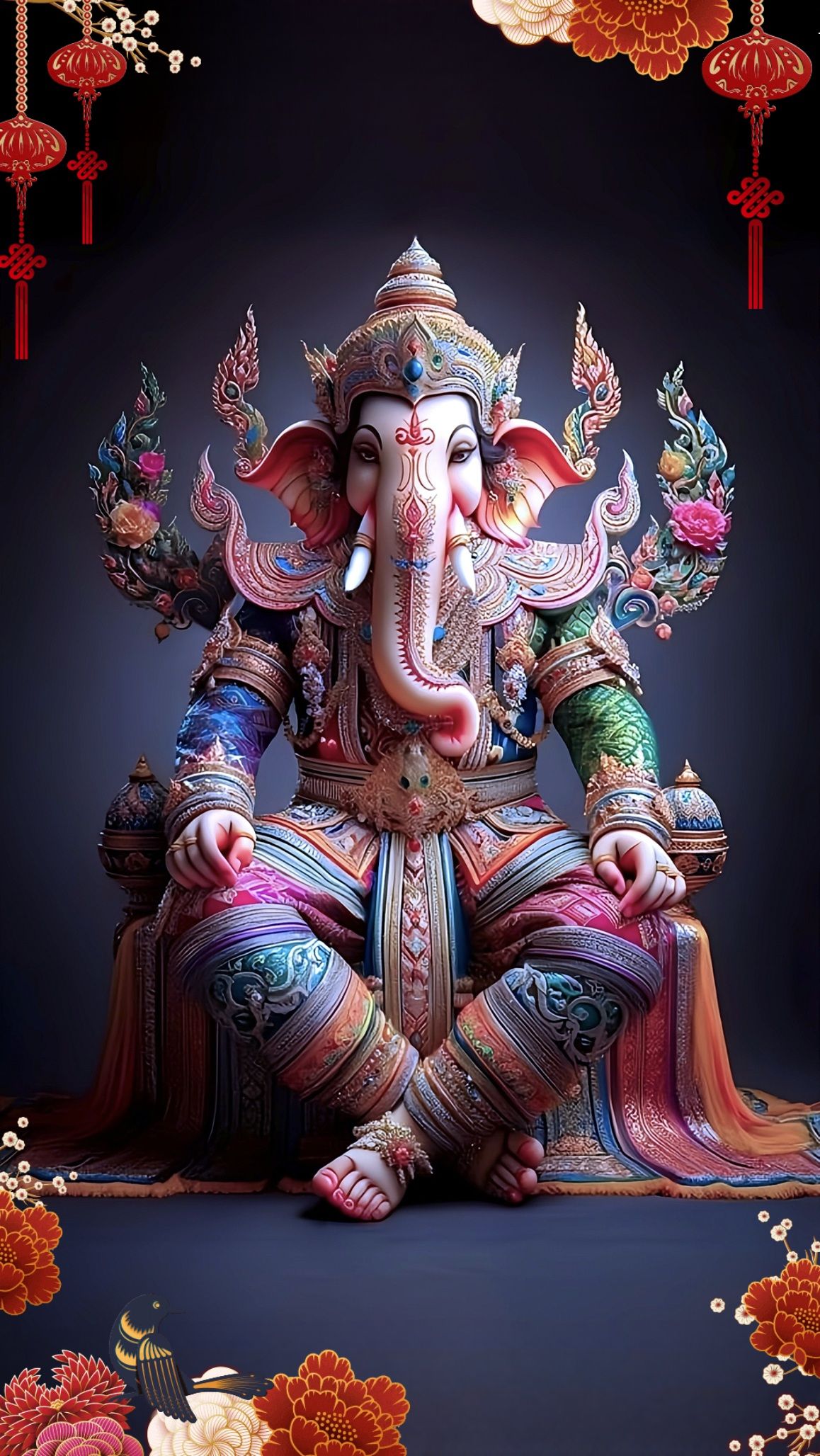 Lord Ganesha adorned with lotus flowers