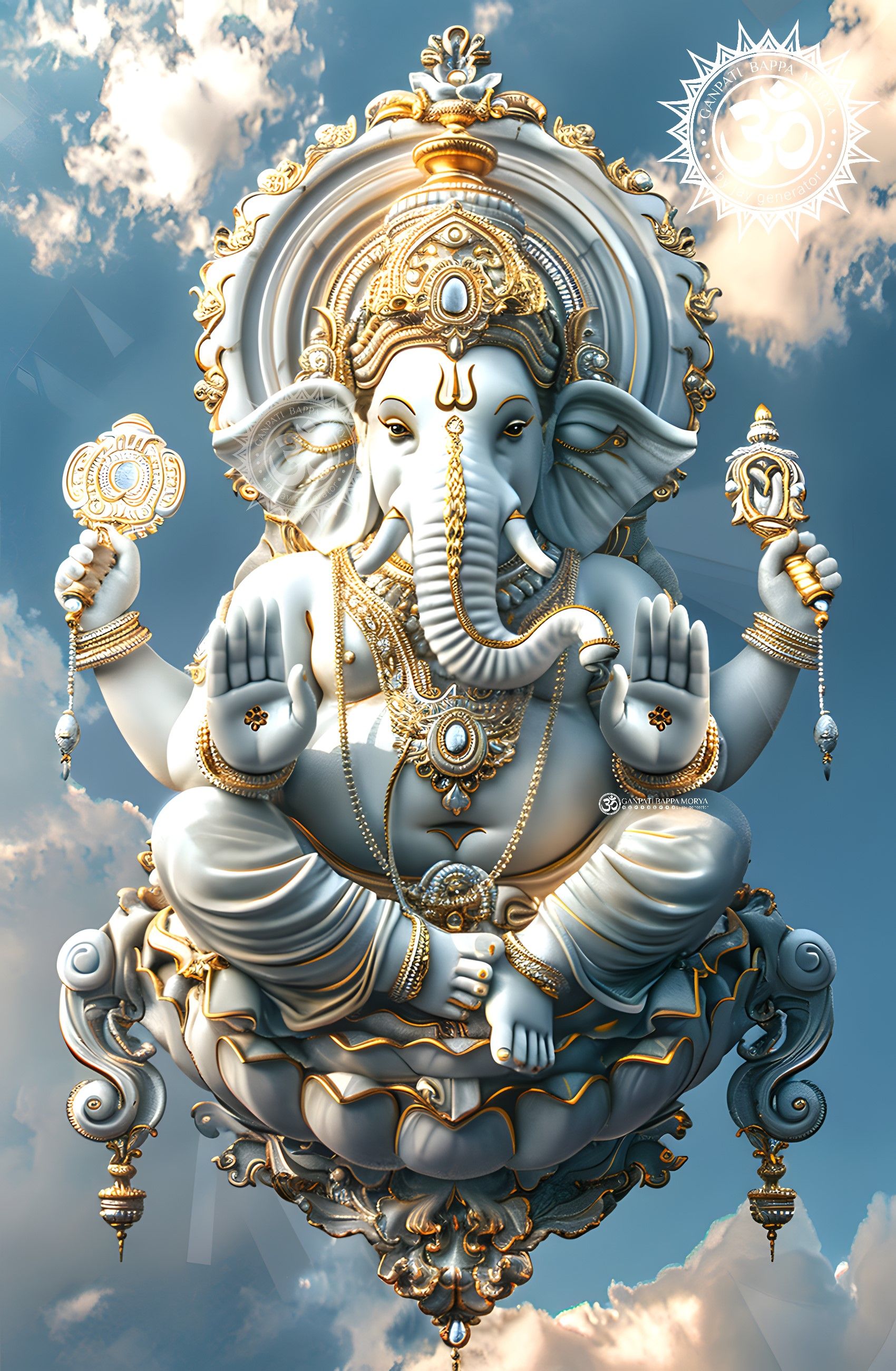 Golden Ganesha with serene expression