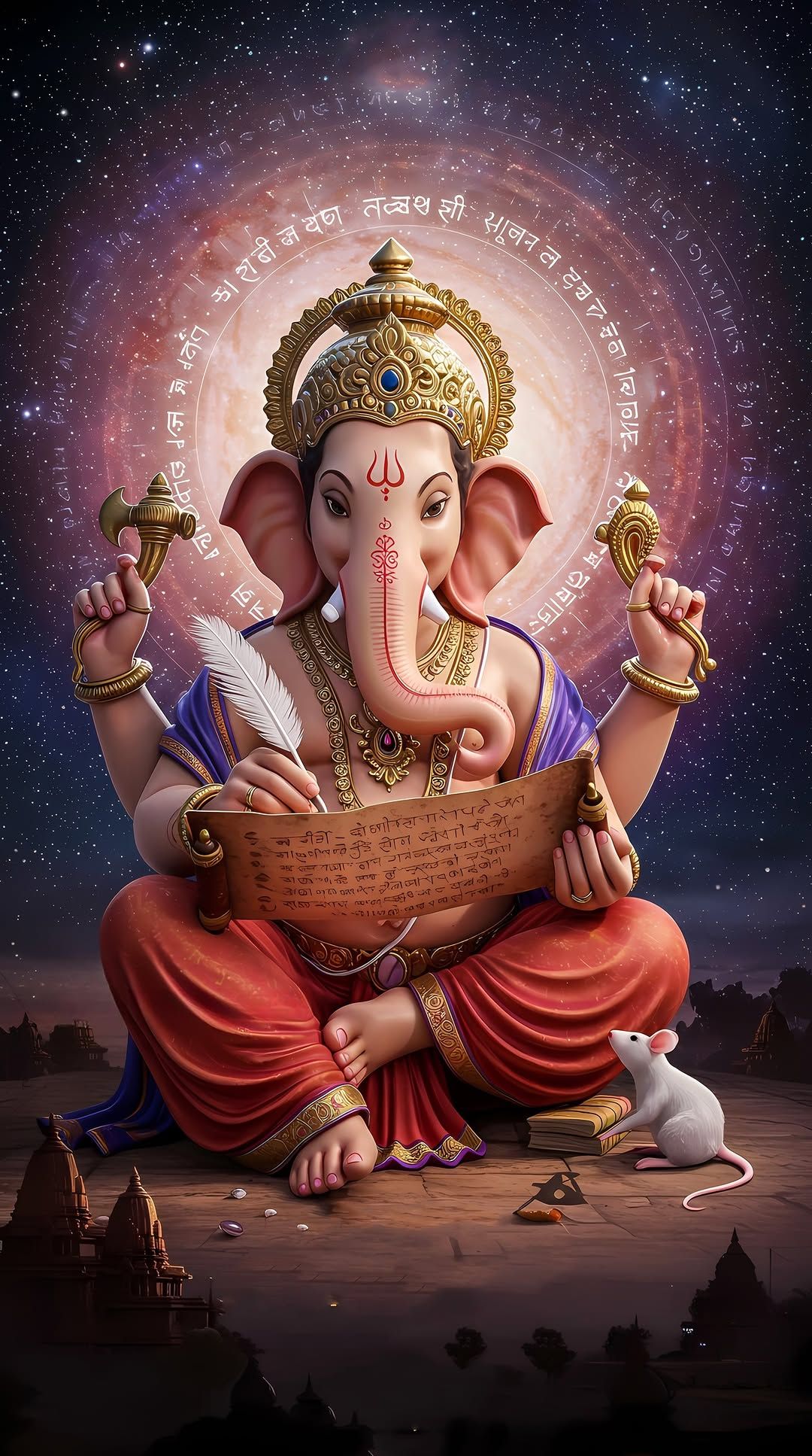 Lord Ganesha amidst a celestial background