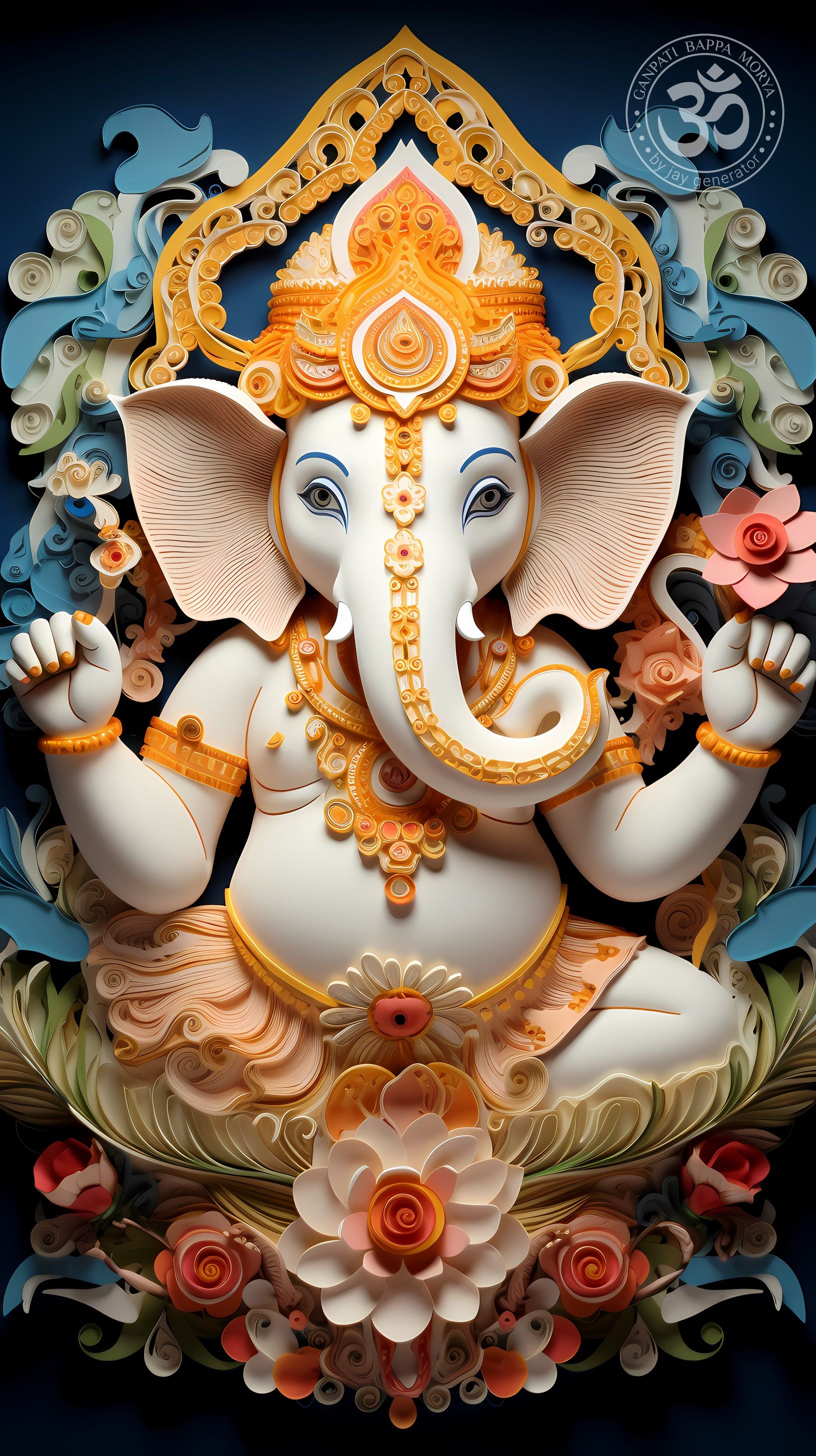 Divine Ganesha with floral background