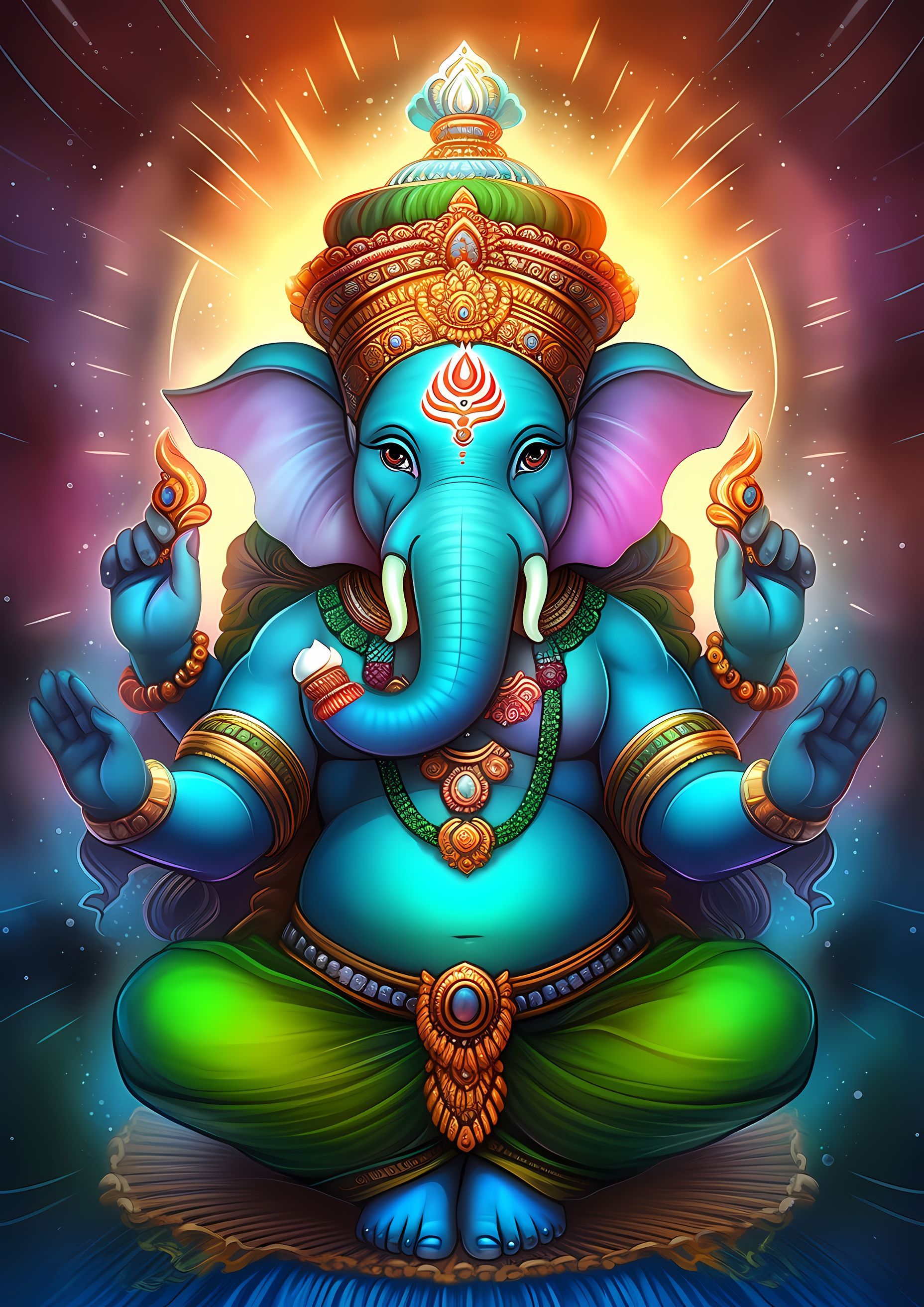 Radiant Ganesha with cosmic backdrop
