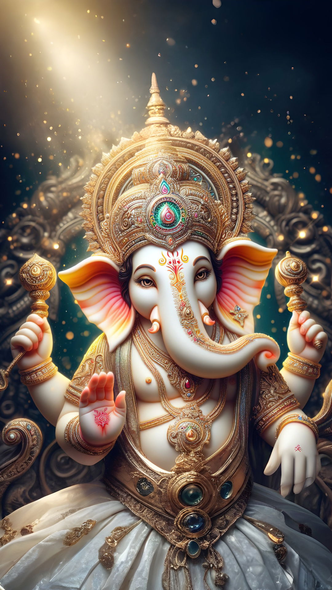 Golden Ganesha with intricate jewelry