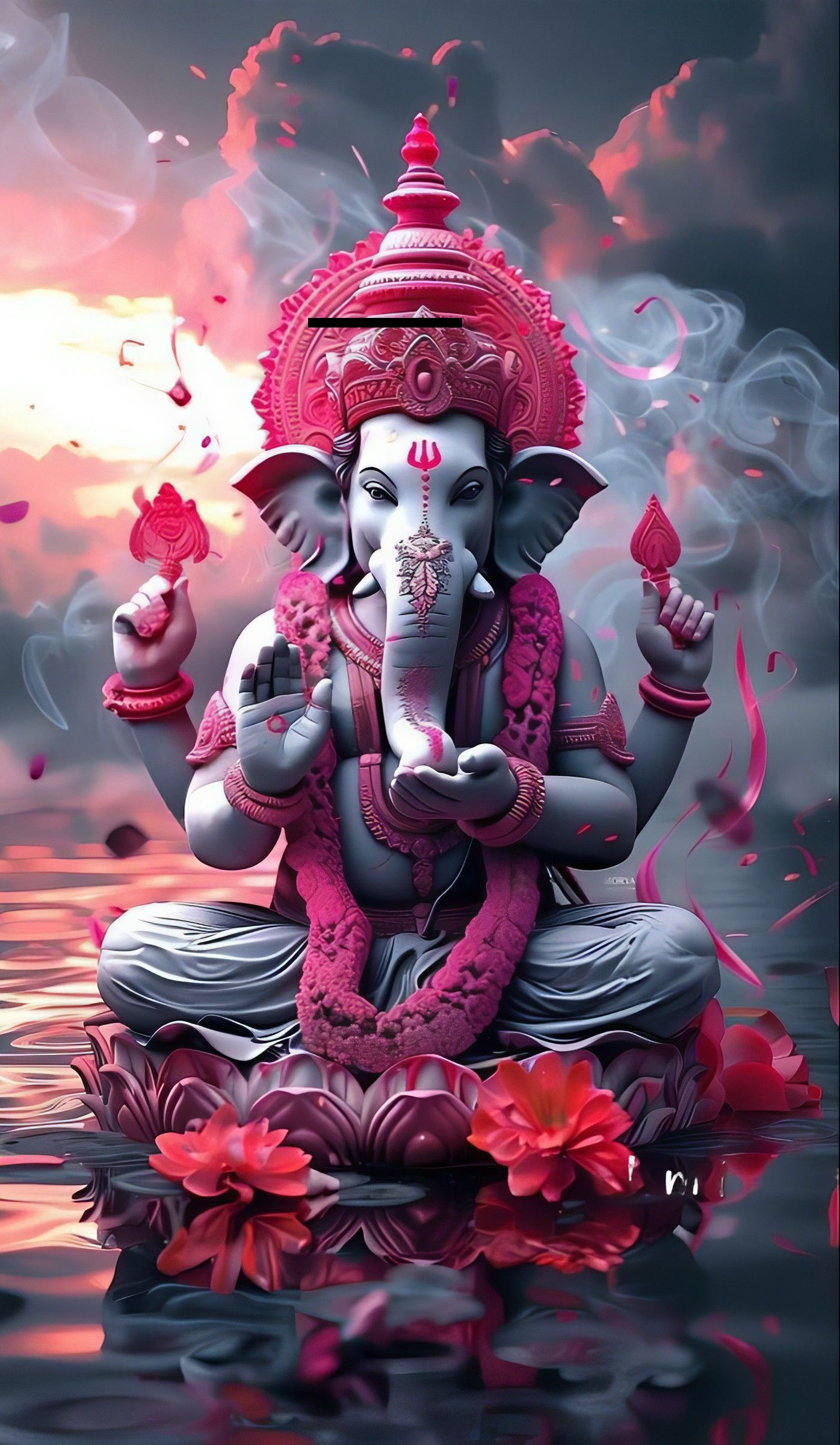 Lord Ganesha with lotus flowers.