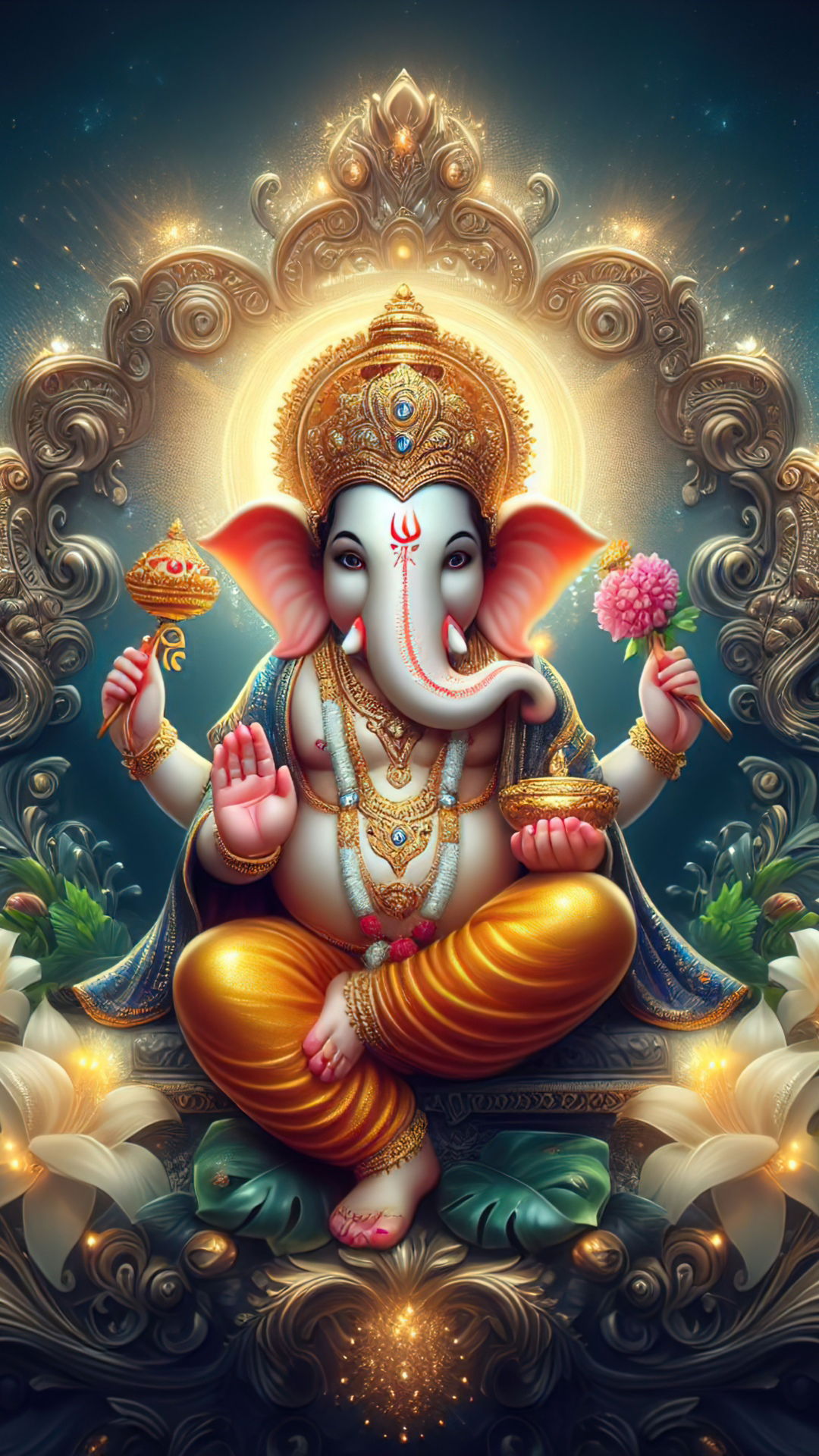 Golden Ganesha bestows blessings upon devotees.