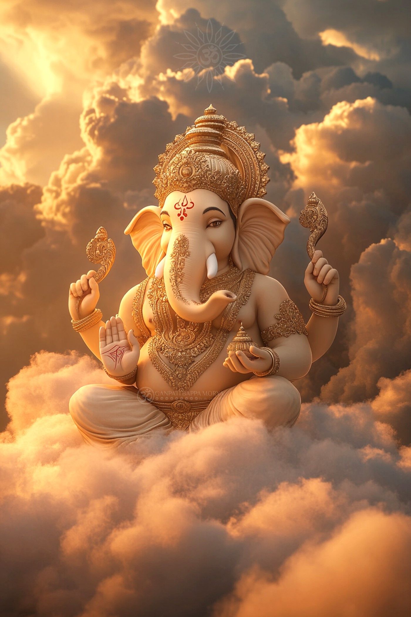Lord Ganesha amidst celestial clouds