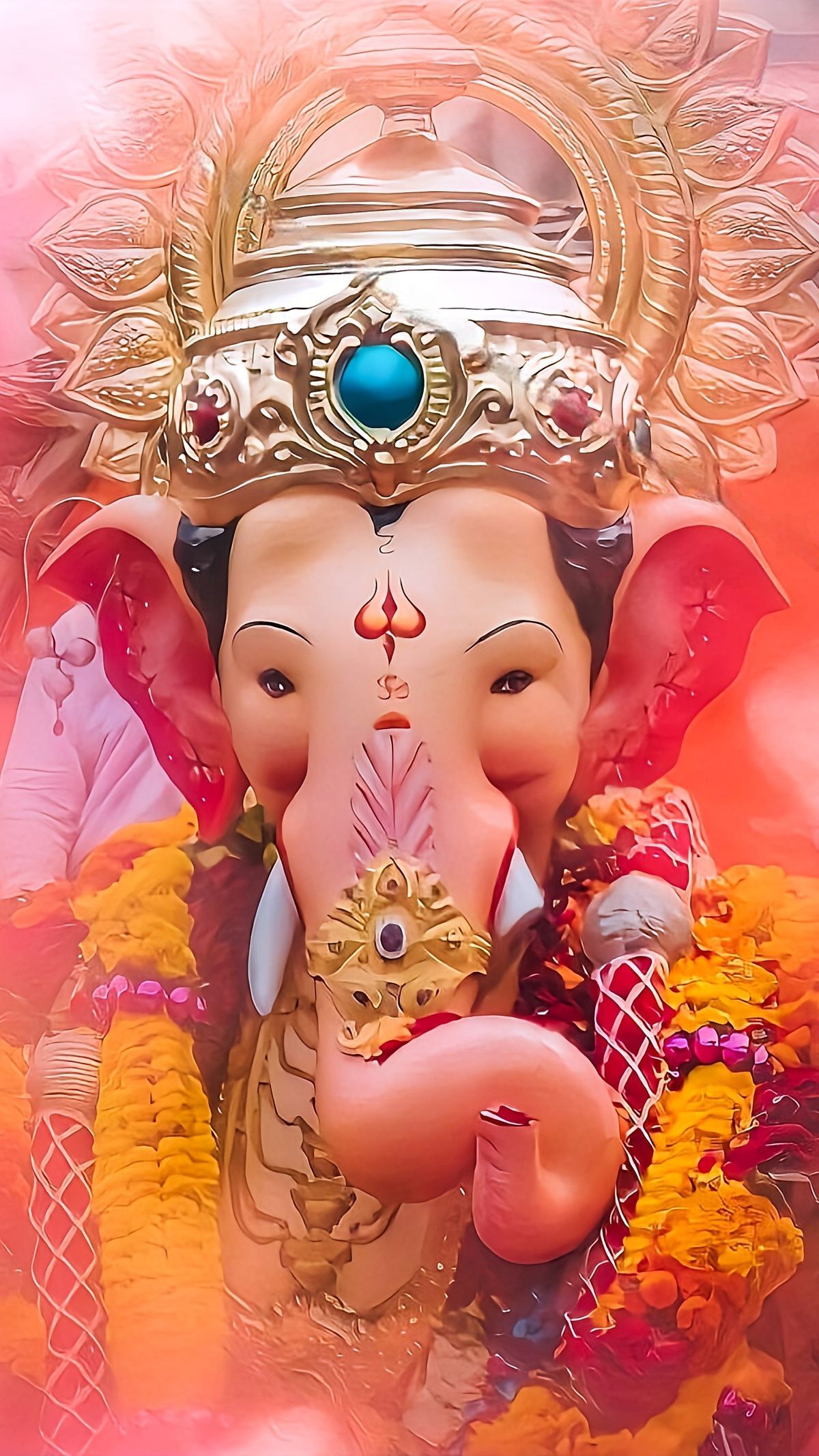 Close-up of Lord Ganesha\'s radiant face