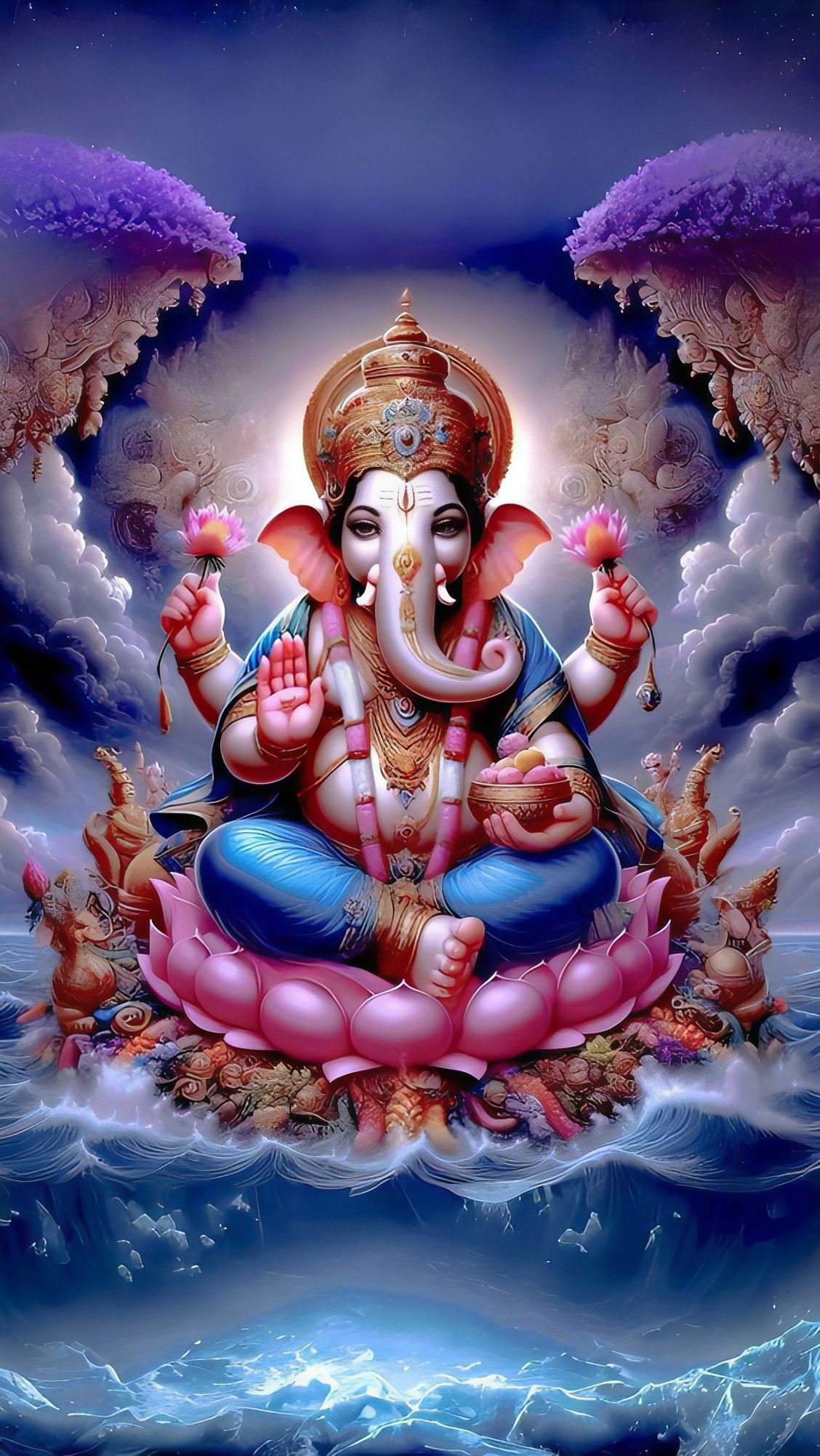 Lord Ganesha seated on lotus flower
