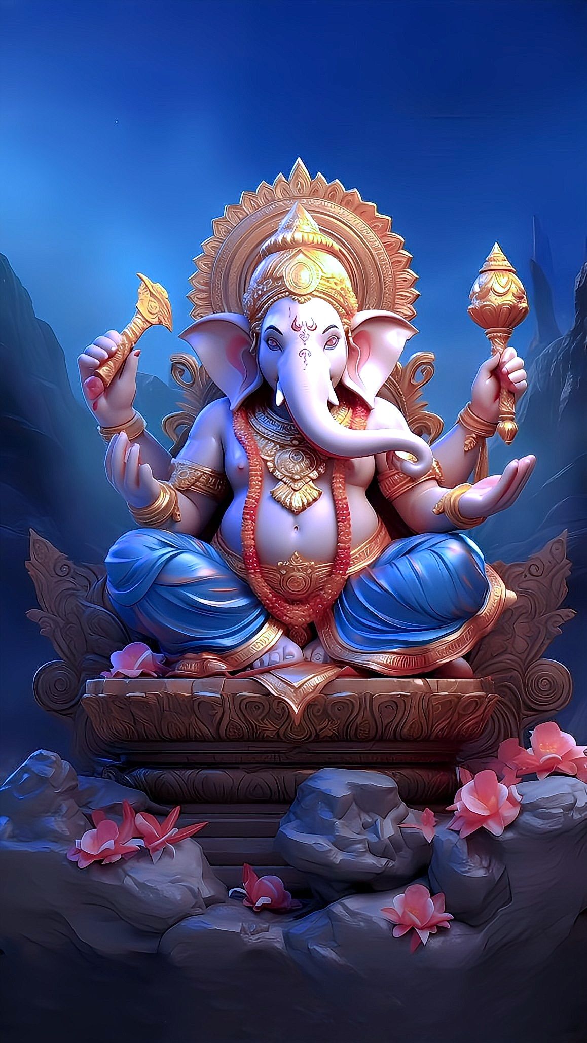 Lord Ganesha sits in blissful pose