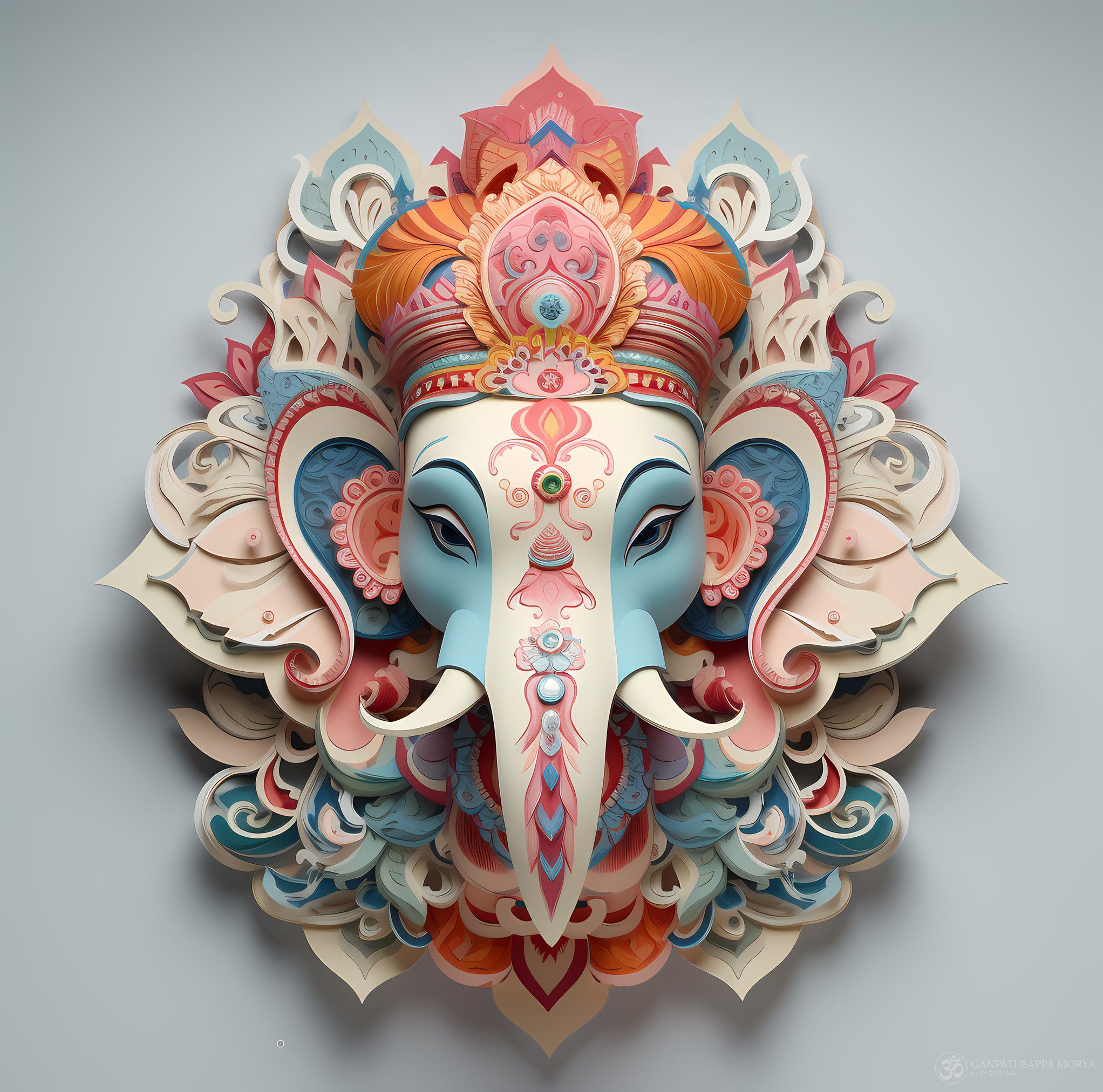 Intricate floral Ganesha face artwork.