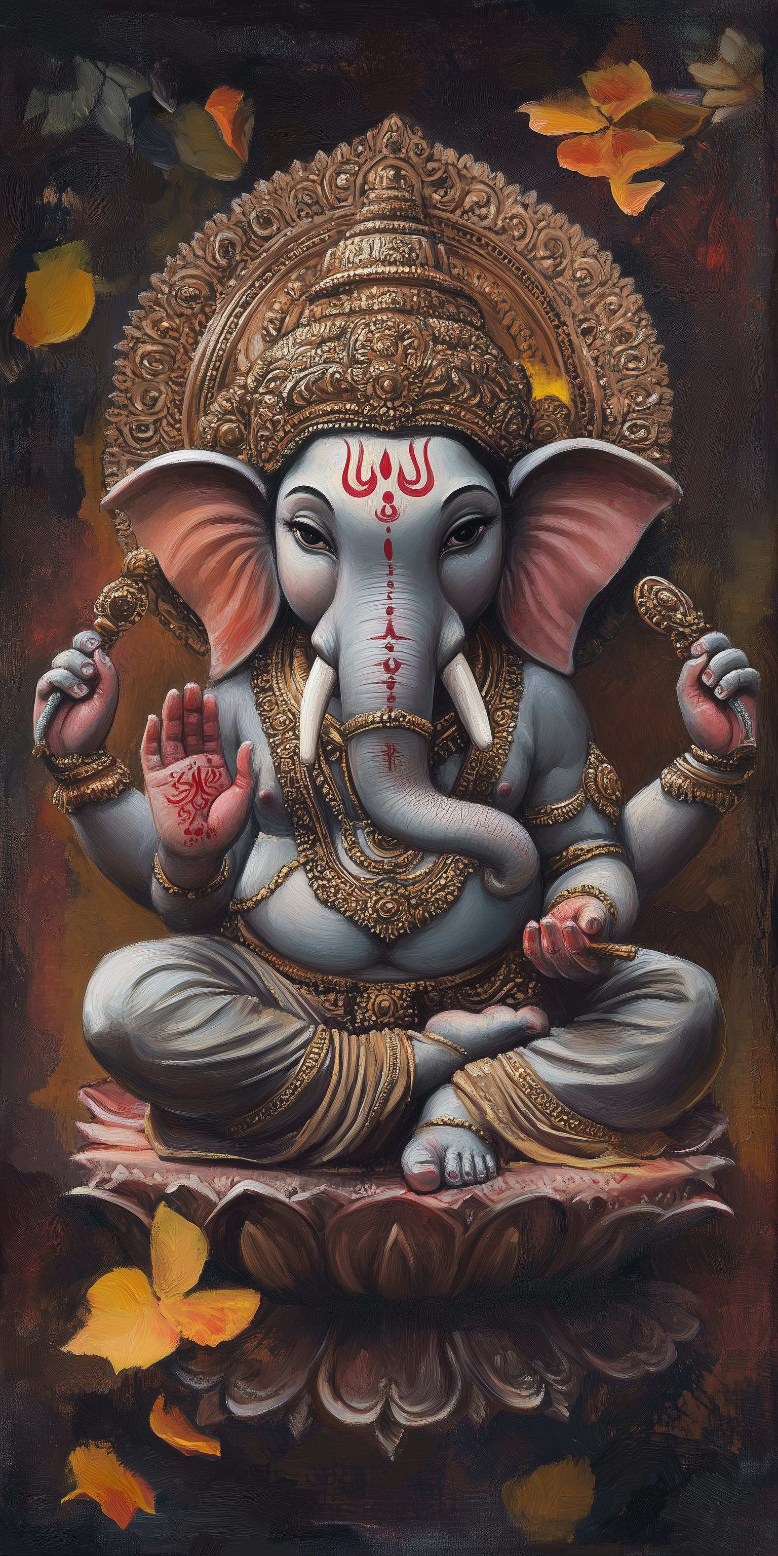 Lord Ganesha seated on a lotus.