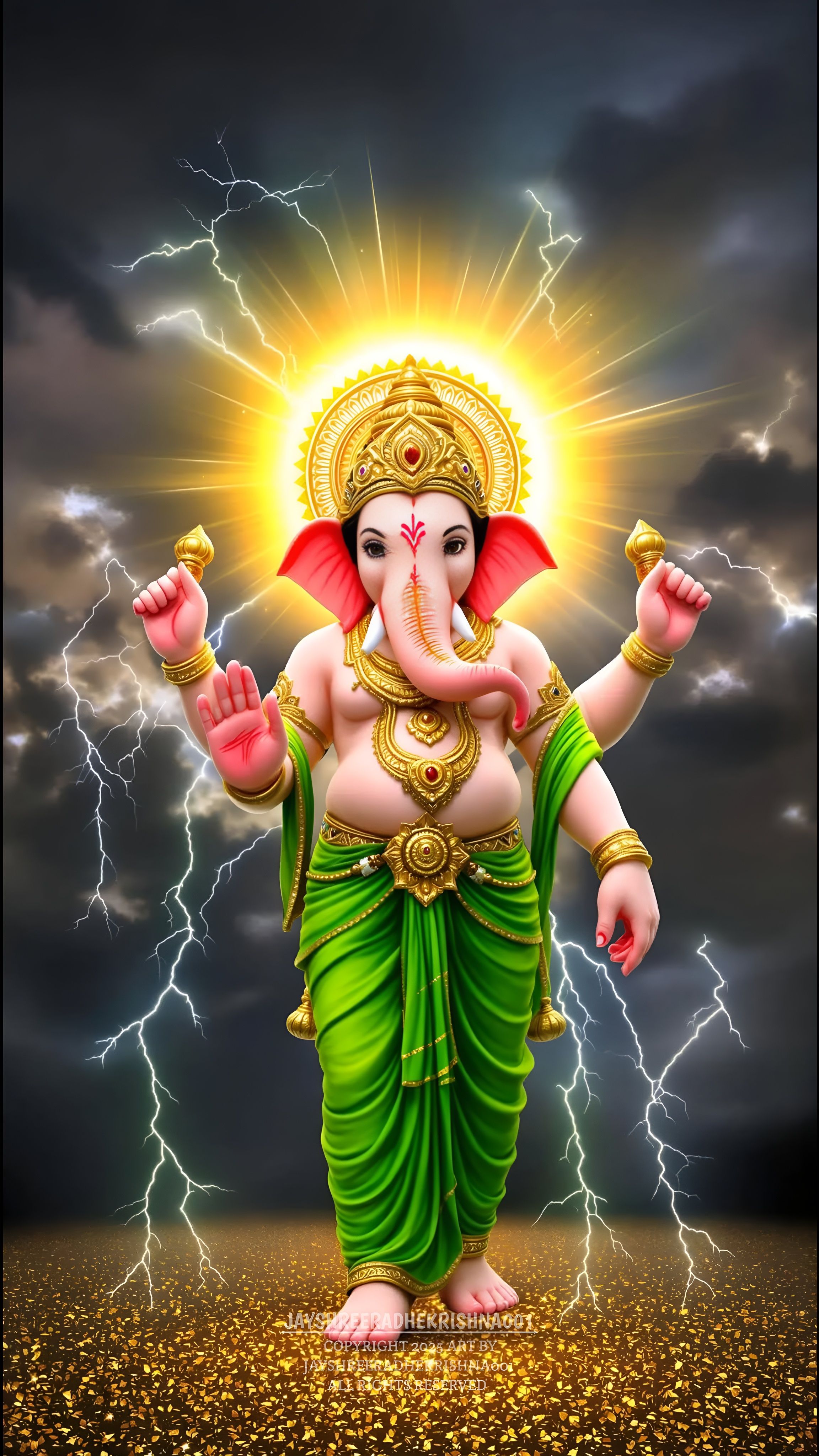 Lord Ganesha amidst a lightning storm