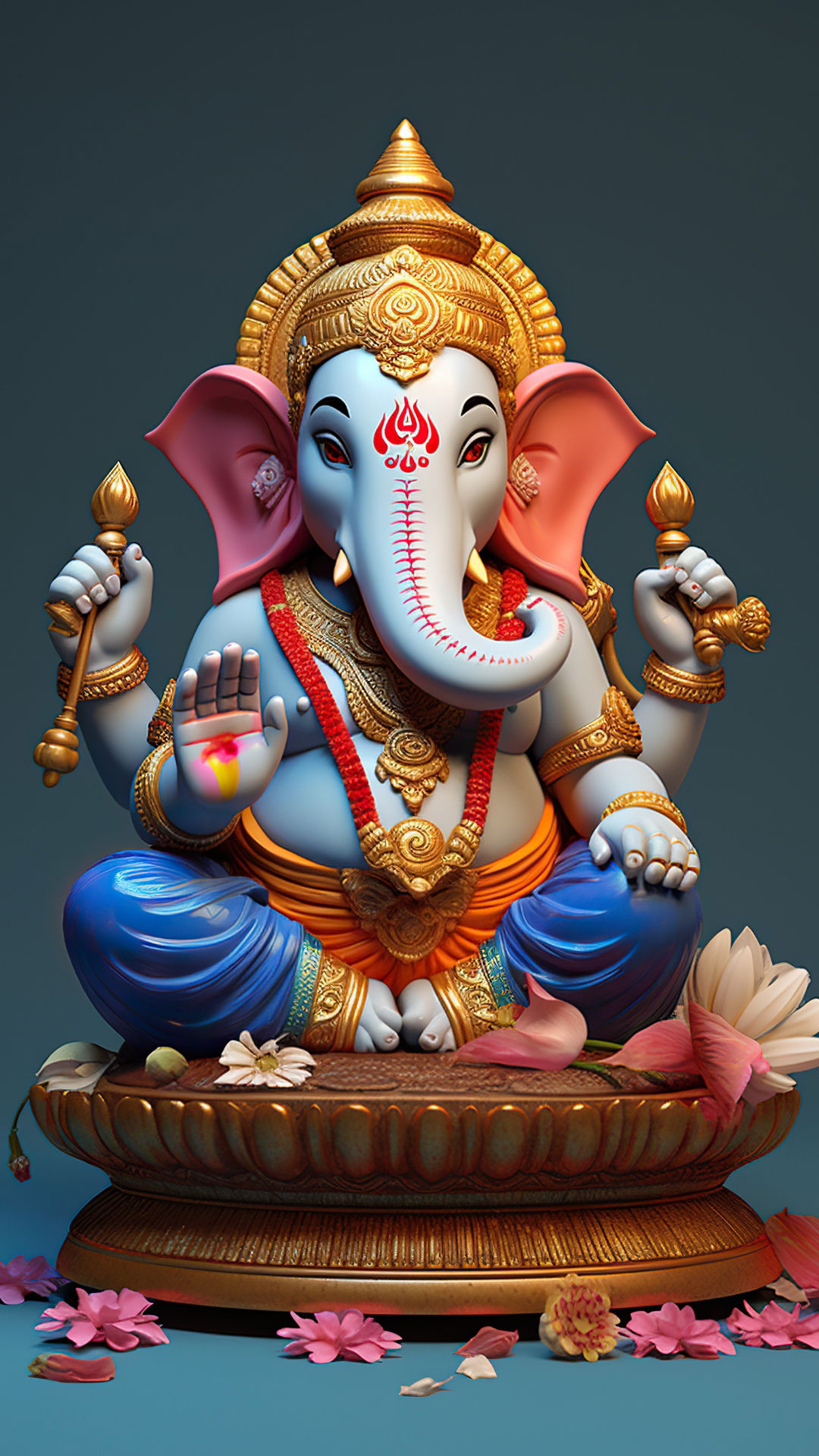 Lord Ganesha seated with lotus and modak