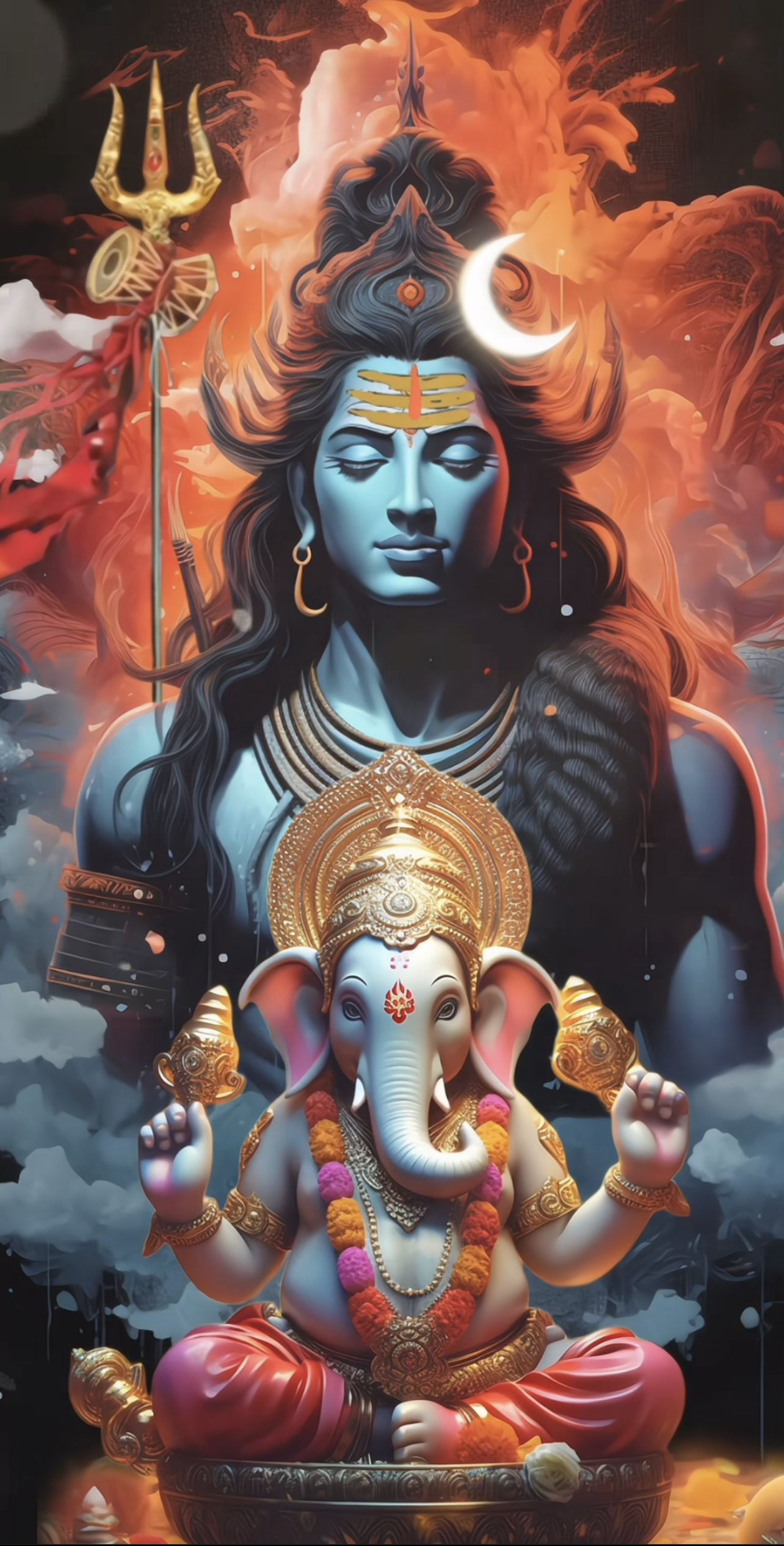 Shiva and Ganesha divine portrait wallpaper