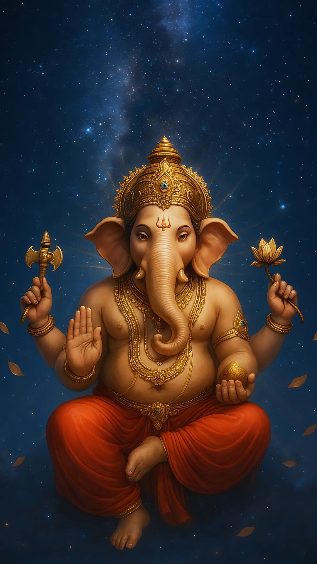 Lord Ganesha amidst a starry backdrop.