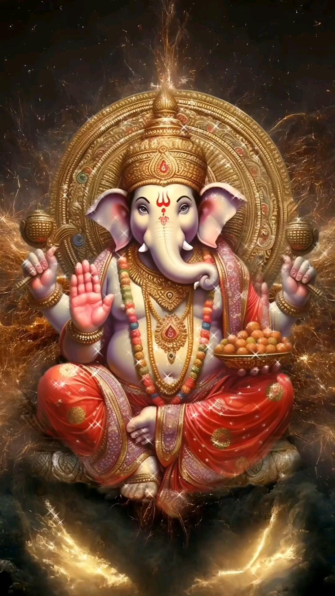 Lord Ganesha with modaks and halo
