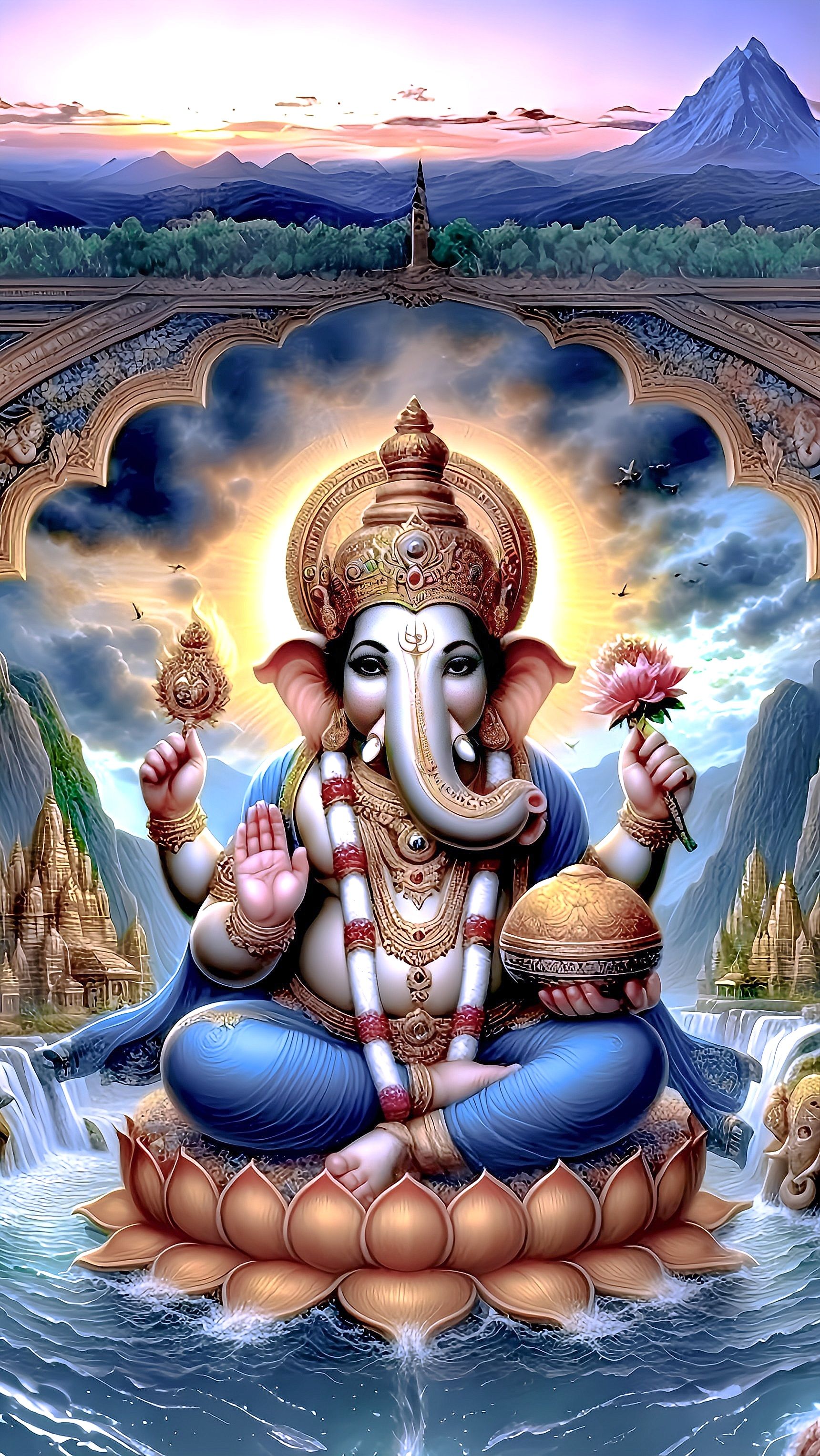 Lord Ganesha on a lotus flower