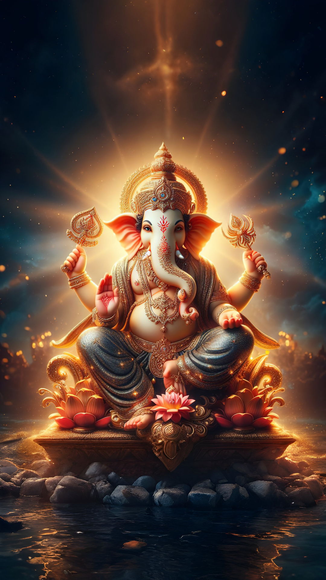Lord Ganesha seated on a lotus throne