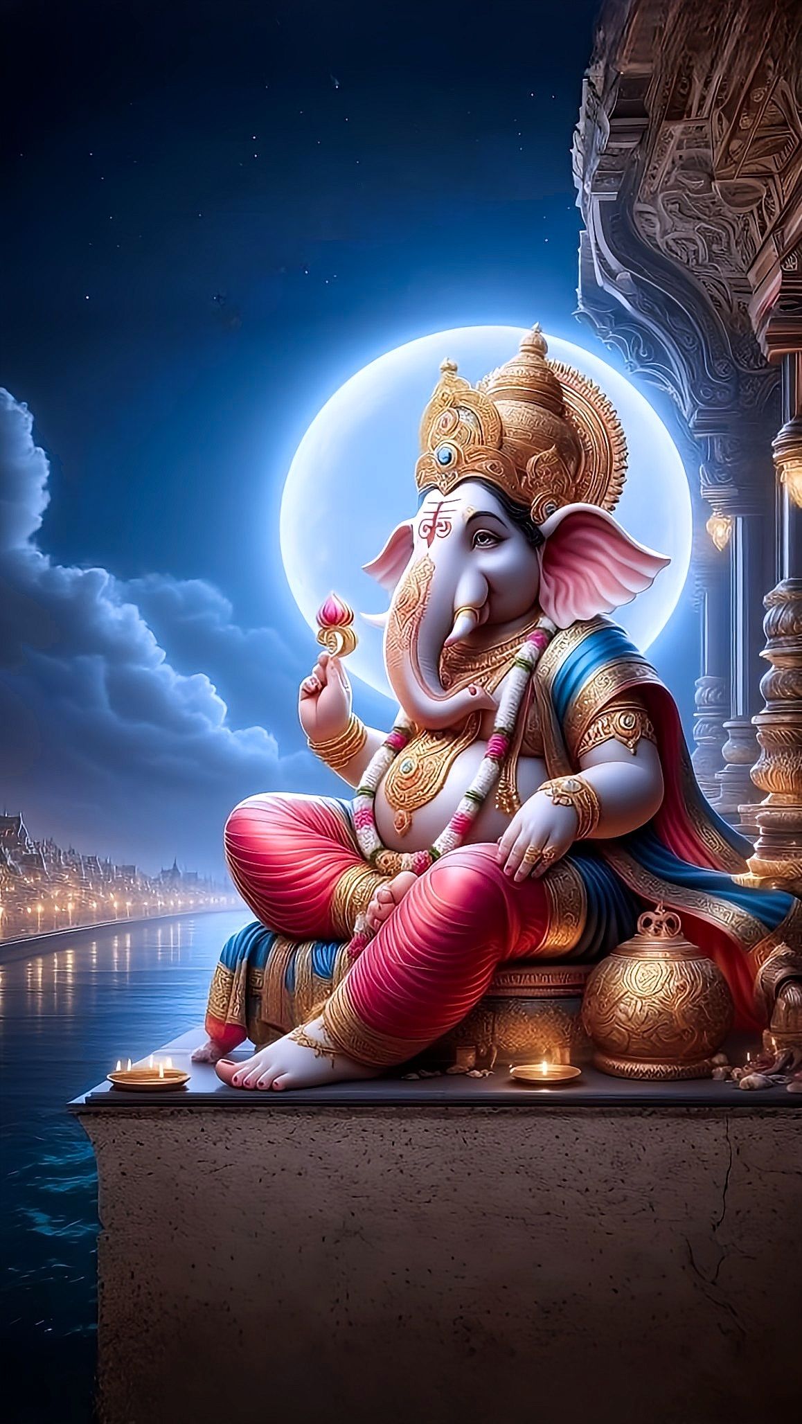 Lord Ganesha with moonlit background