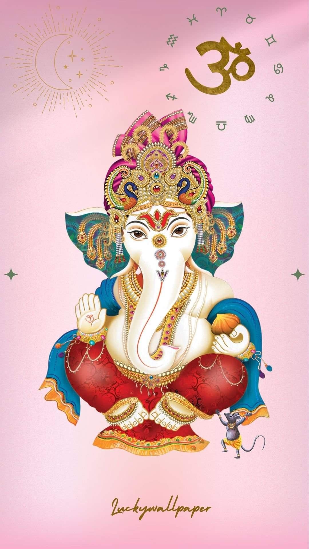 Ganesha with Om symbol and zodiacs