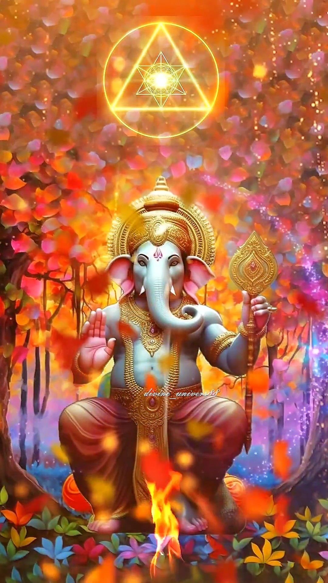 Radiant Lord Ganesha amidst floral aura