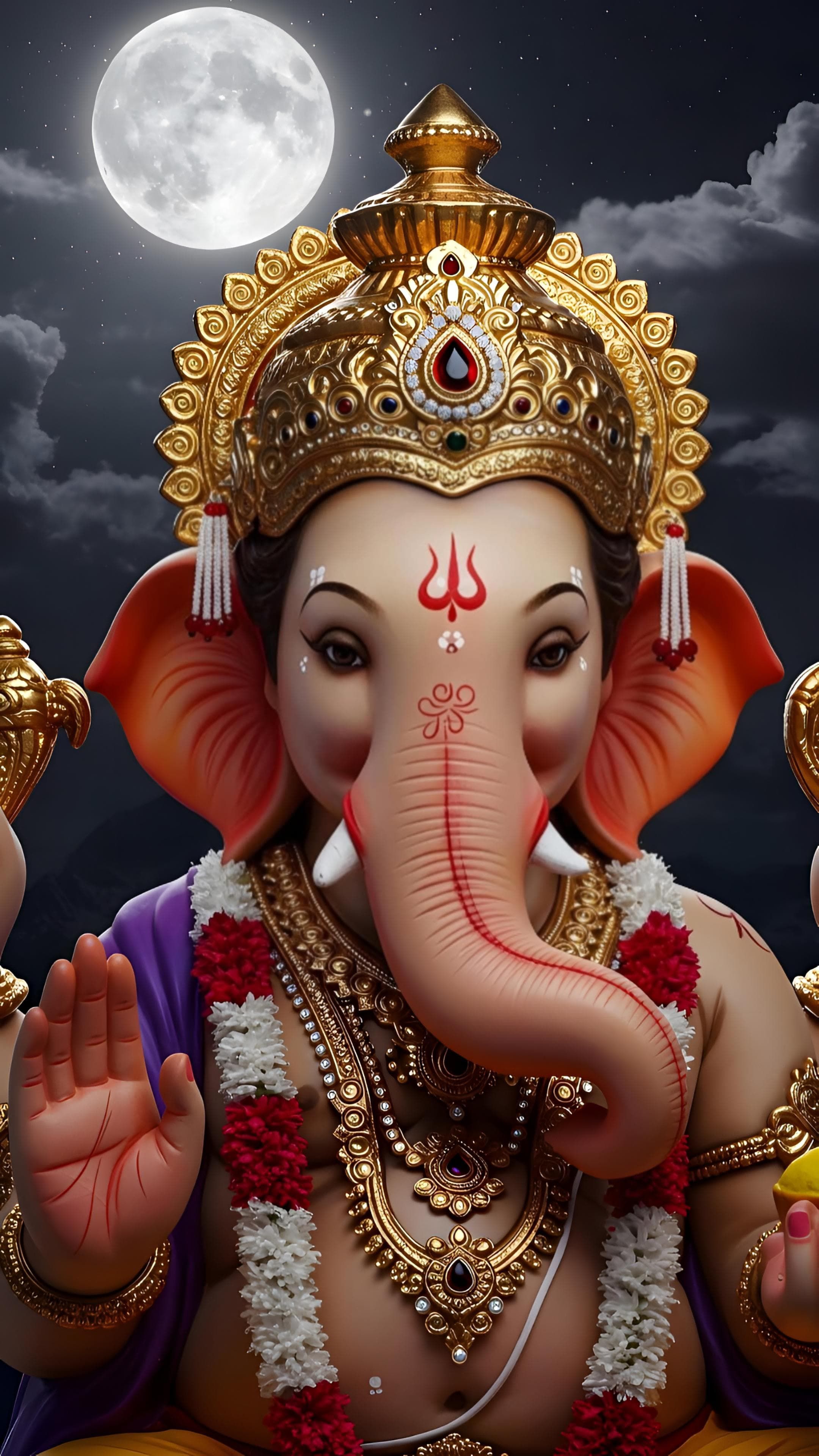 Lord Ganesha under a full moon.