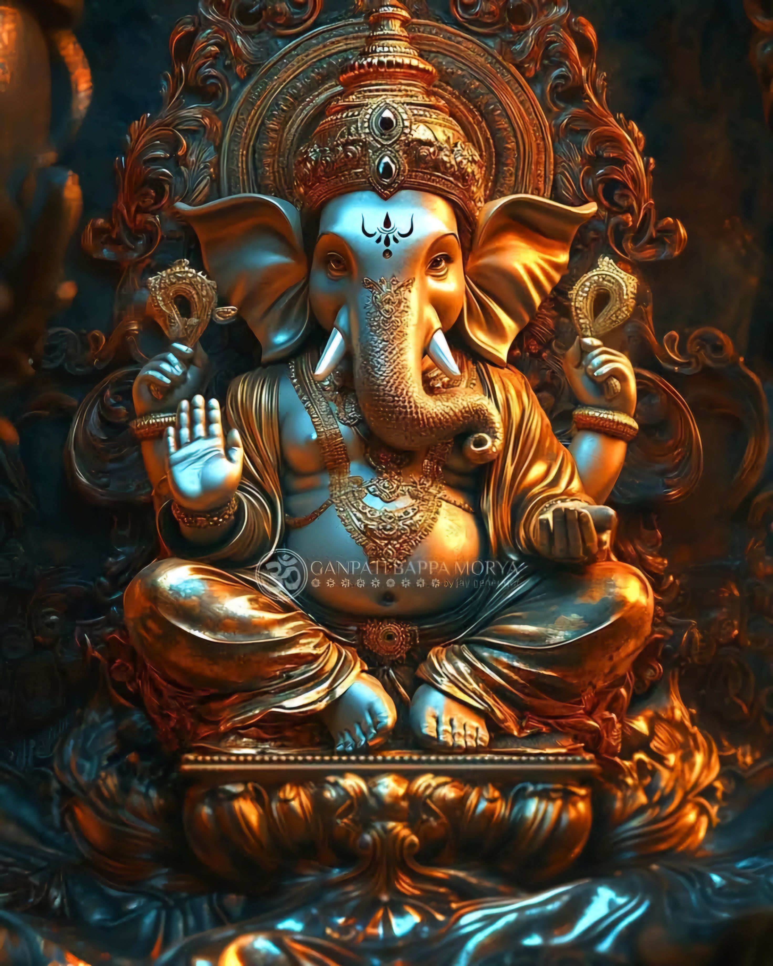Lord Ganesha on golden throne wallpaper