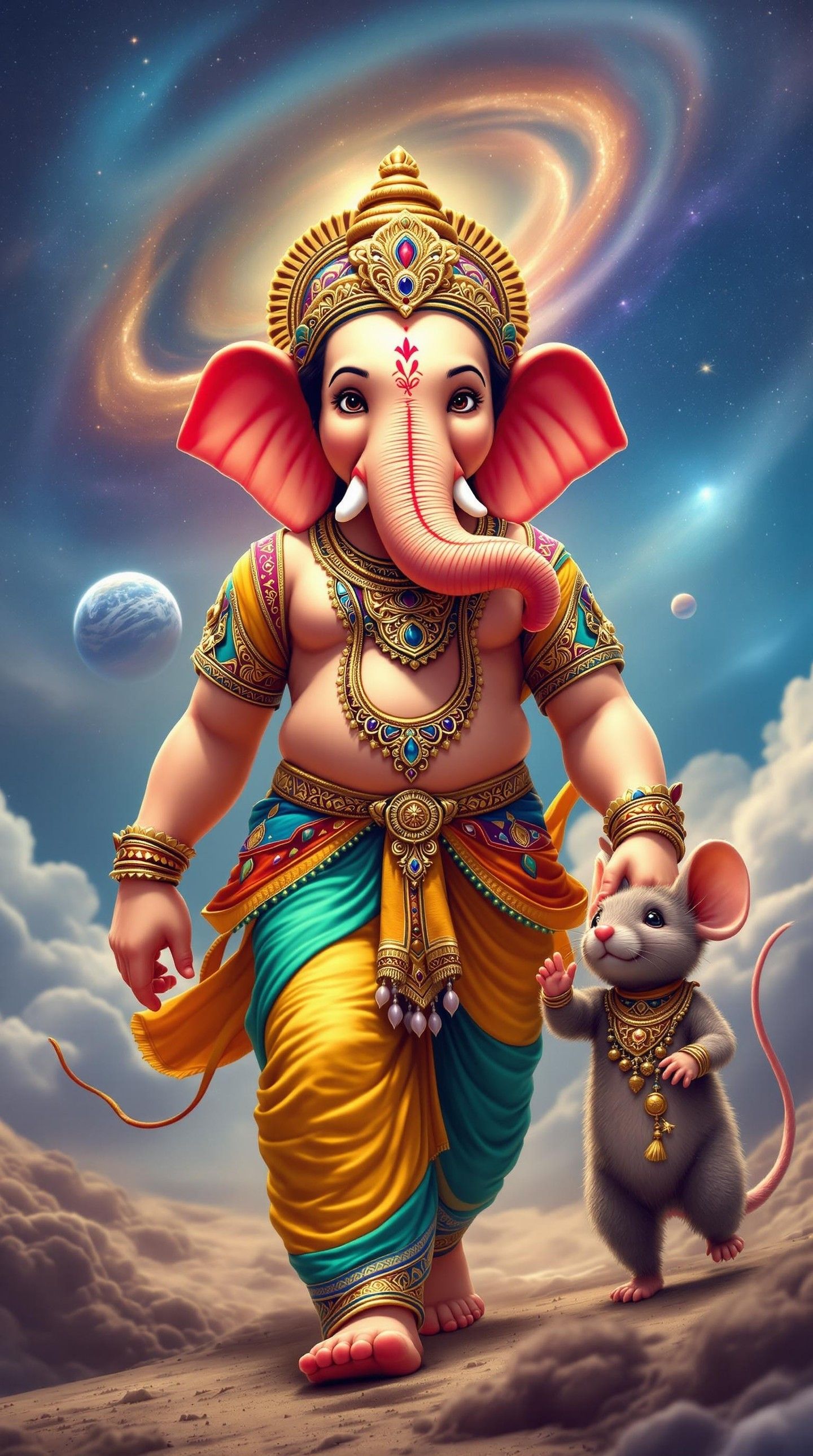 Ganesha amidst stars and planets