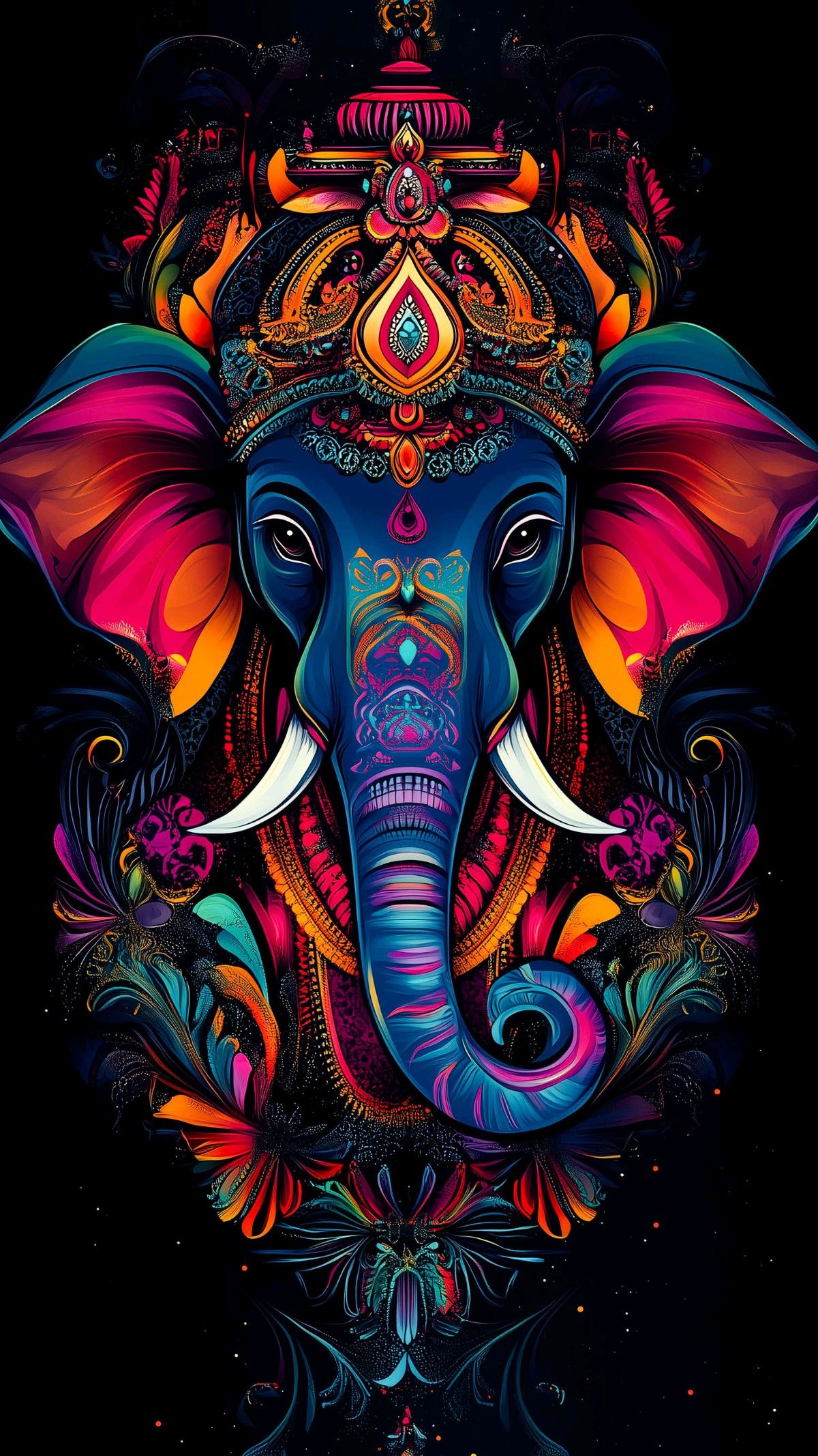 Colorful, vibrant Ganesha face digital artwork