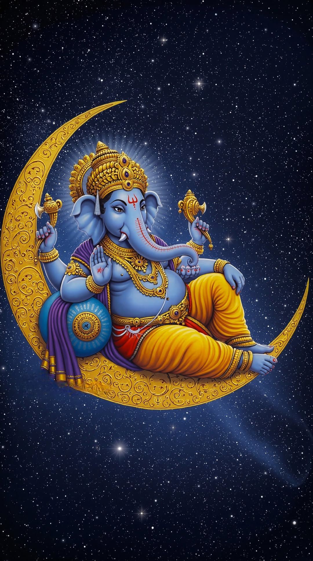 Ganesha seated on a crescent moon