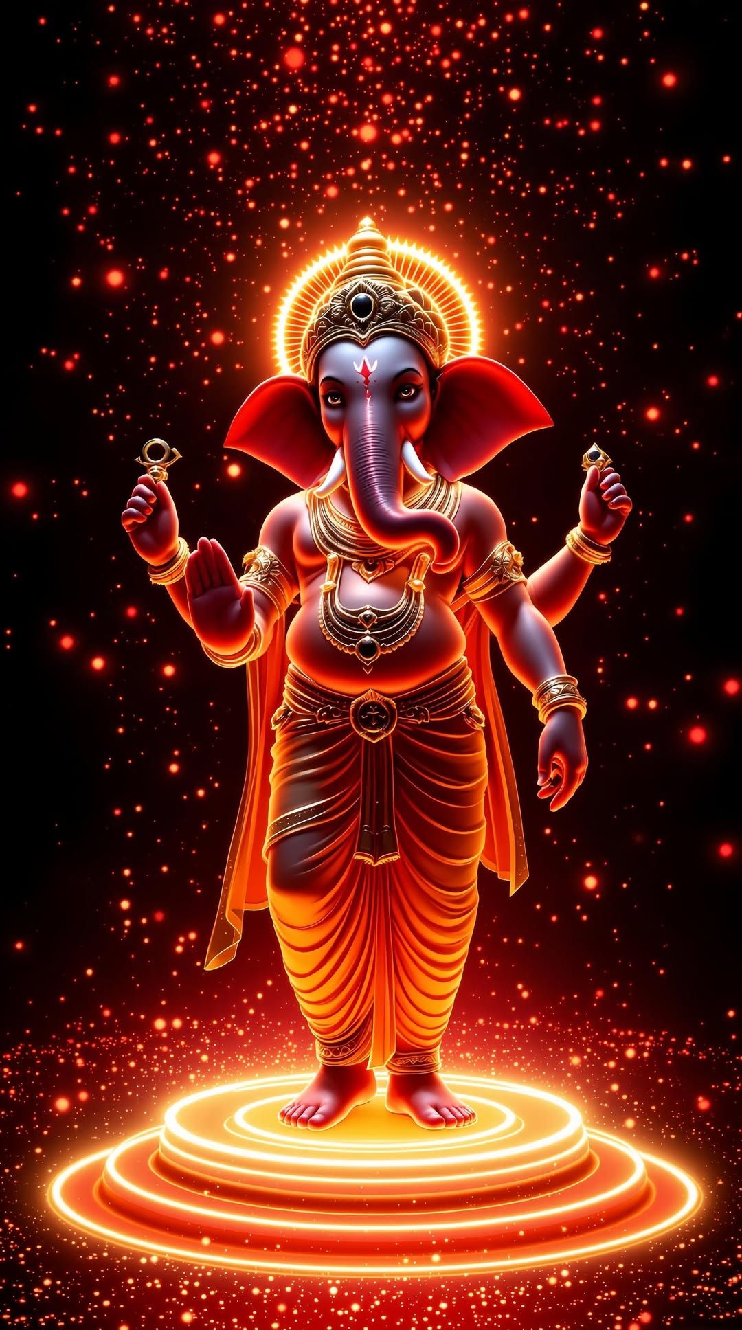 Radiant Ganesha in cosmic setting.