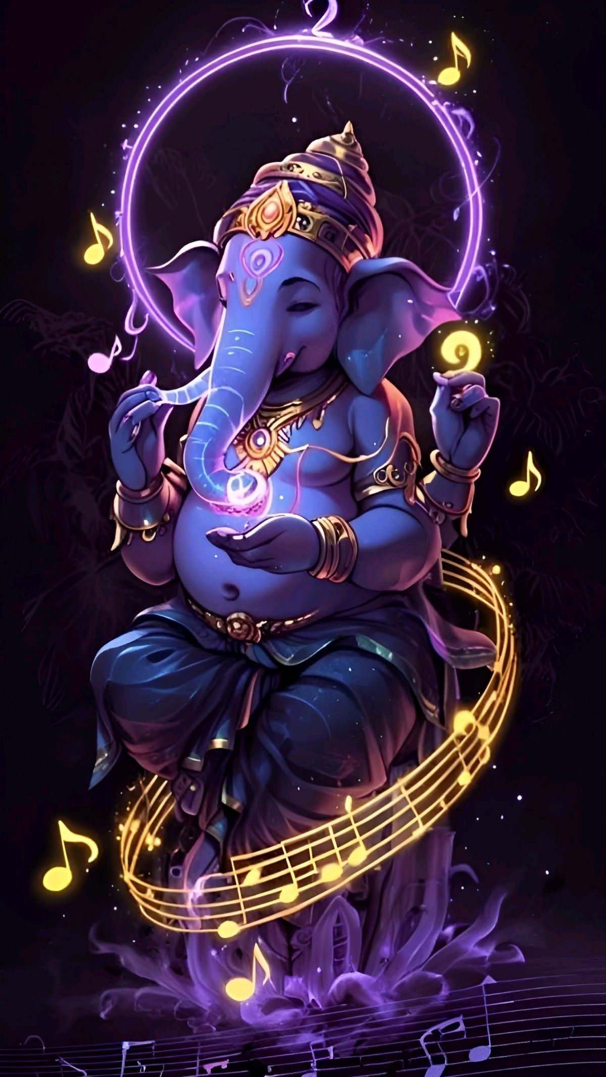 Lord Ganesha surrounded by music notes