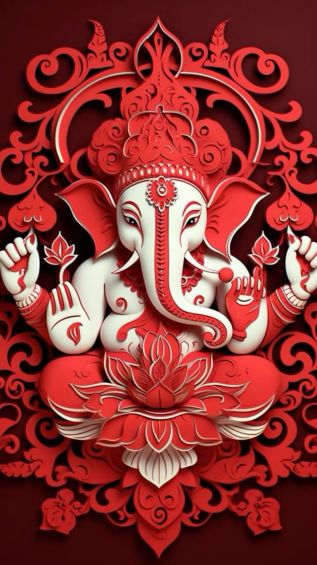Red paper-cut Ganesha divine image